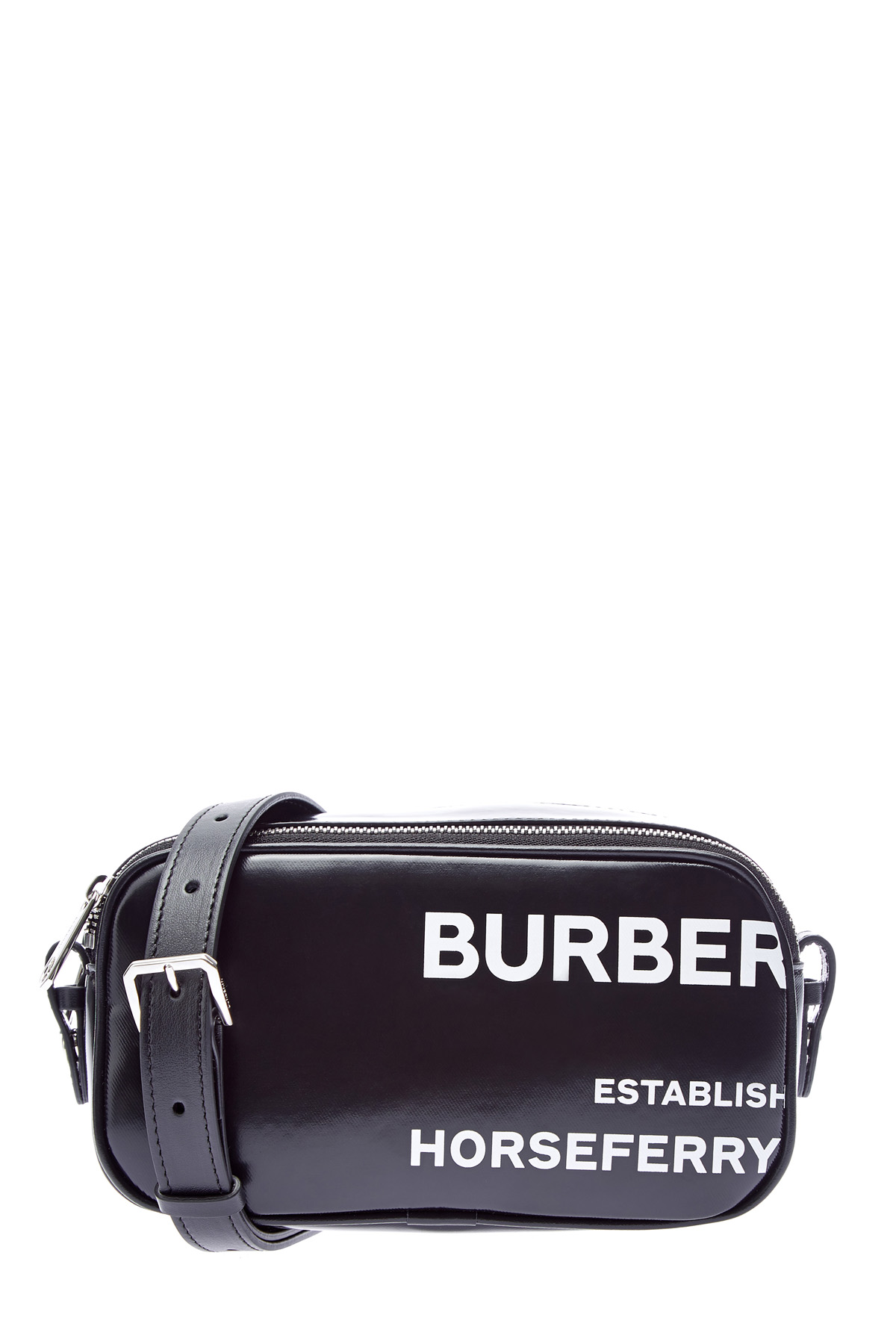 Сумка на плечо или на пояс из хлопка с глянцевым покрытием BURBERRY, цвет черный, размер 40 - фото 1