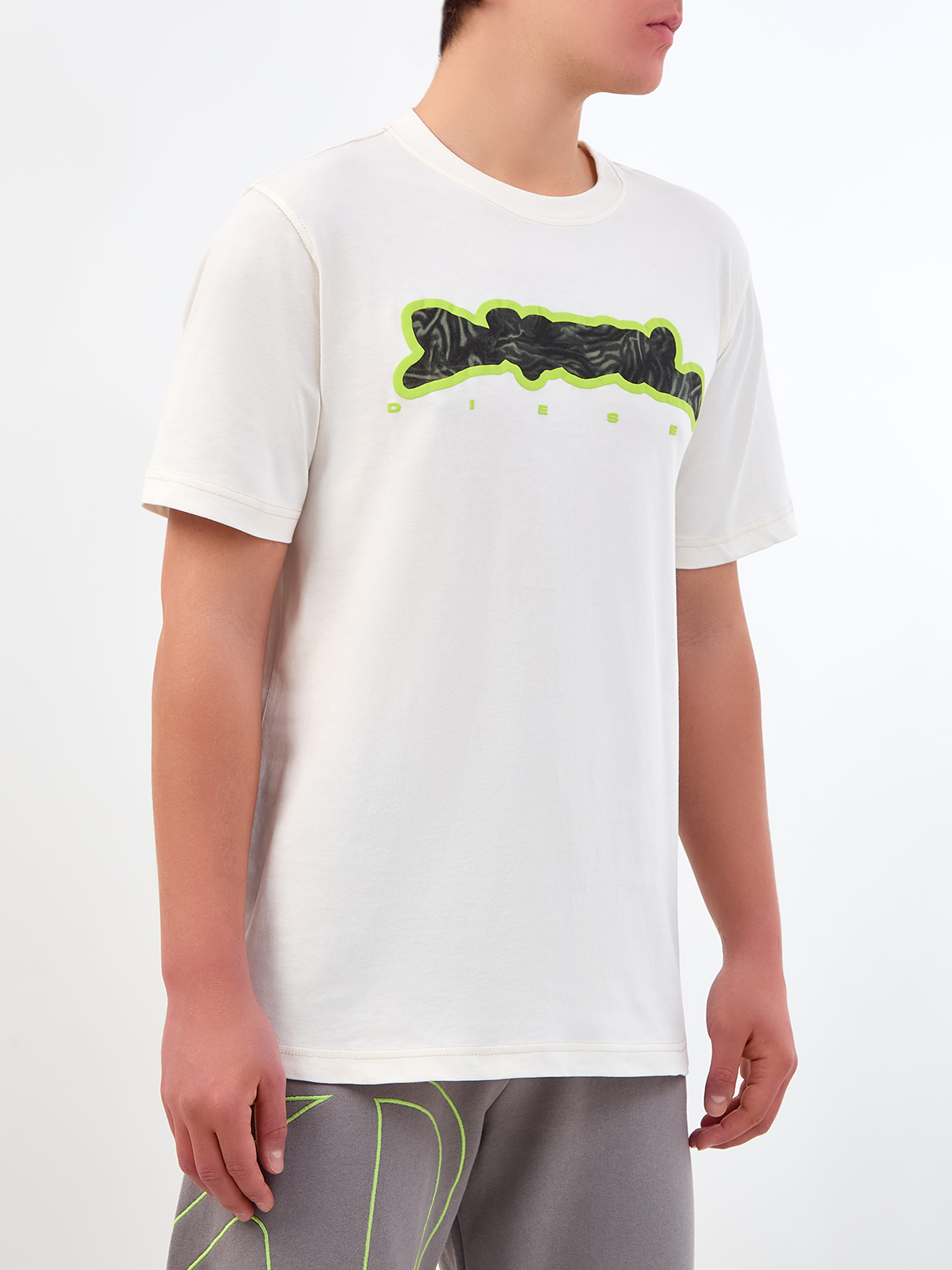 Свободная футболка из гладкого джерси с принтом и аппликацией DIESEL, цвет бежевый, размер S;M;L - фото 3