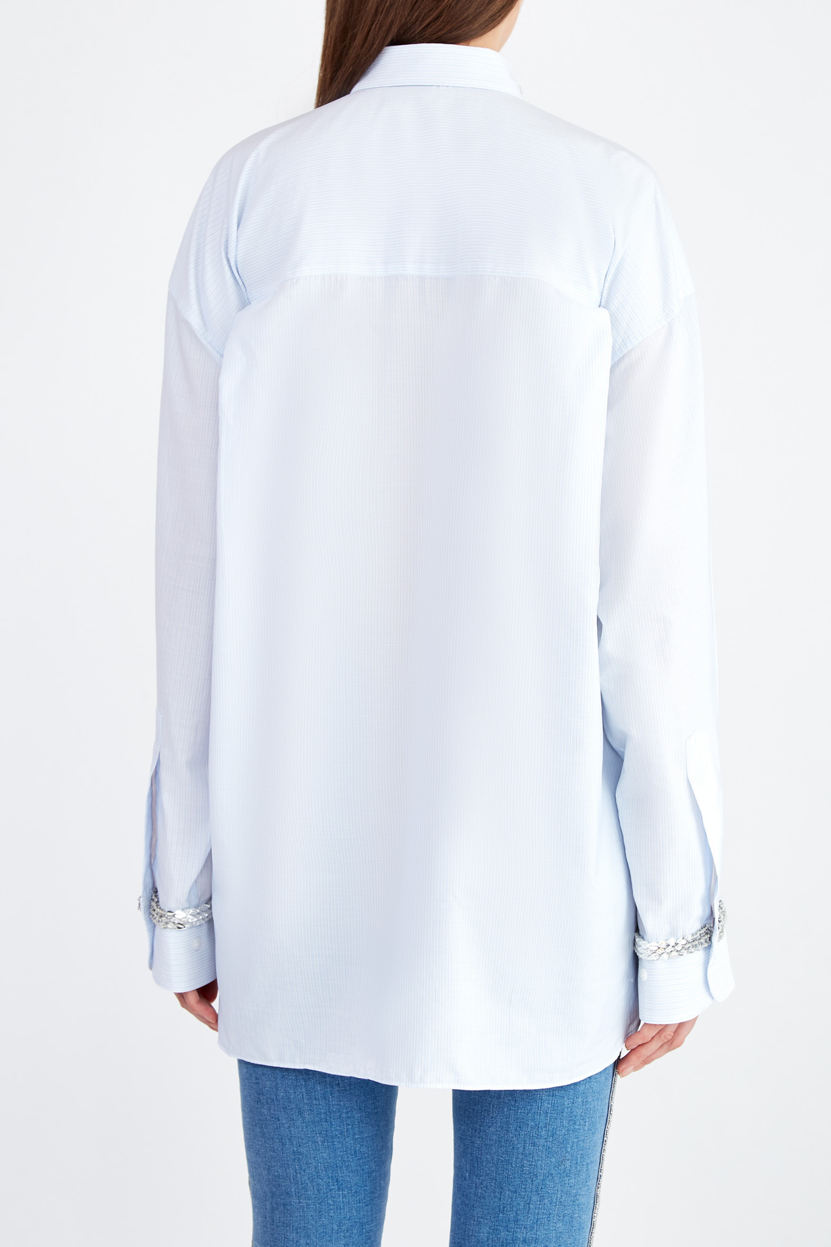 Рубашка свободного кроя с расшитыми вручную манжетами и воротом ERMANNO SCERVINO, цвет голубой, размер 36 - фото 4