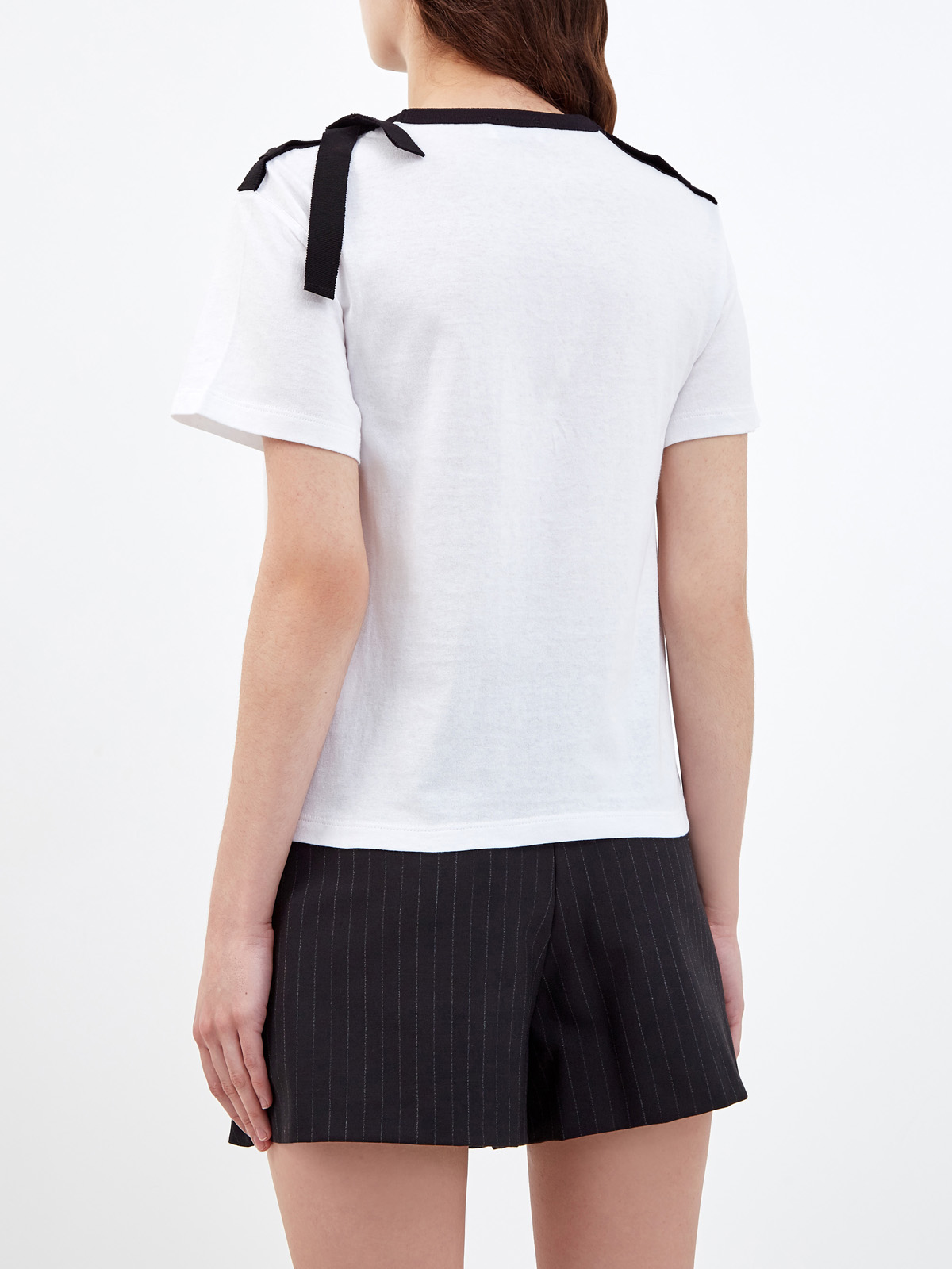 Хлопковая футболка с полупрозрачной вставкой из тюля «пуэн-деспри» REDVALENTINO, цвет белый, размер S;M;XS - фото 4