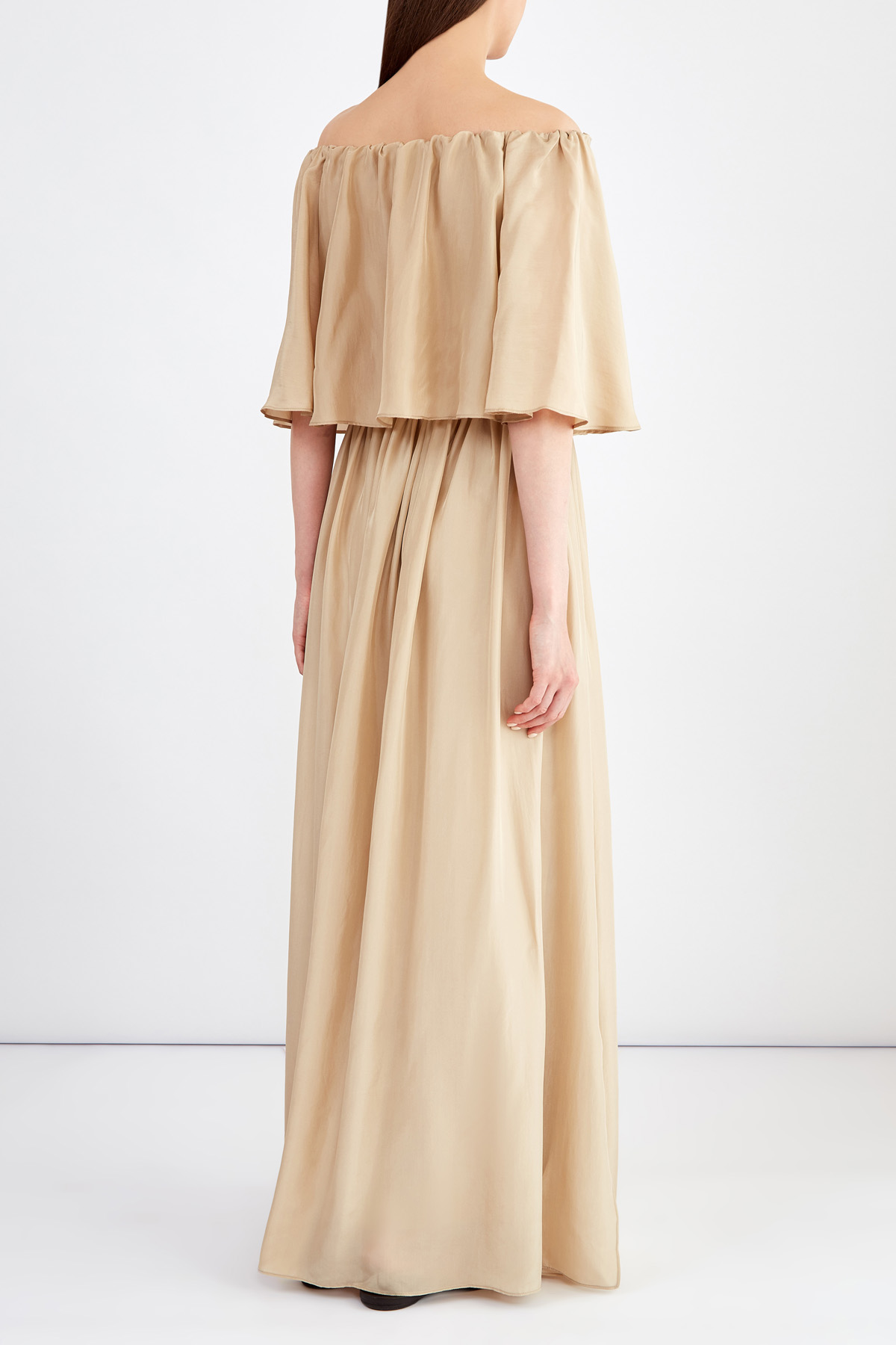 Шелковое платье в пол в стиле бохо с драпировками BRUNELLO CUCINELLI, цвет бежевый, размер 44;42 - фото 4