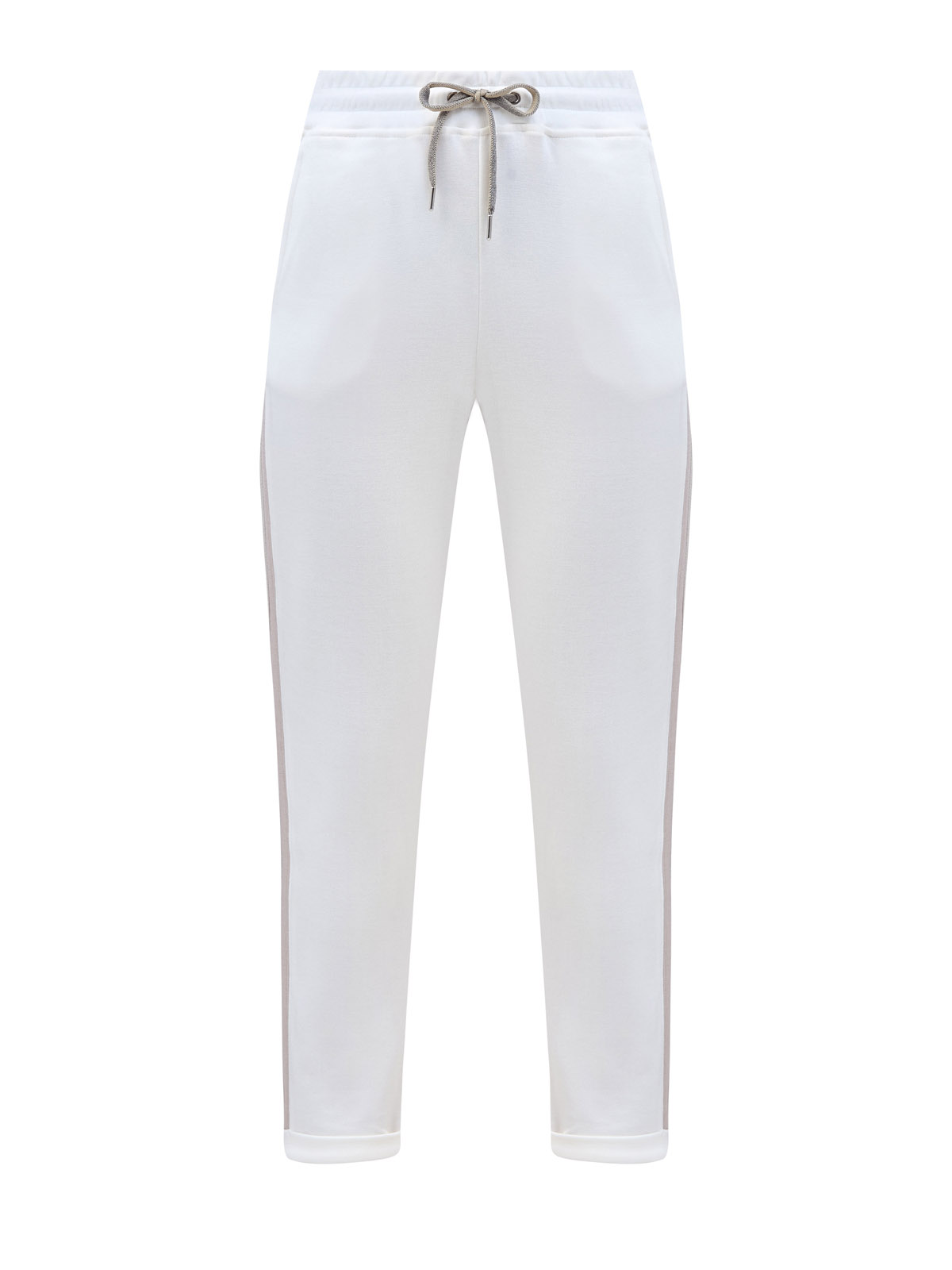 Хлопковые брюки в спортивном стиле с лампасами и поясом на кулиске ELEVENTY, цвет белый, размер 38;40;44