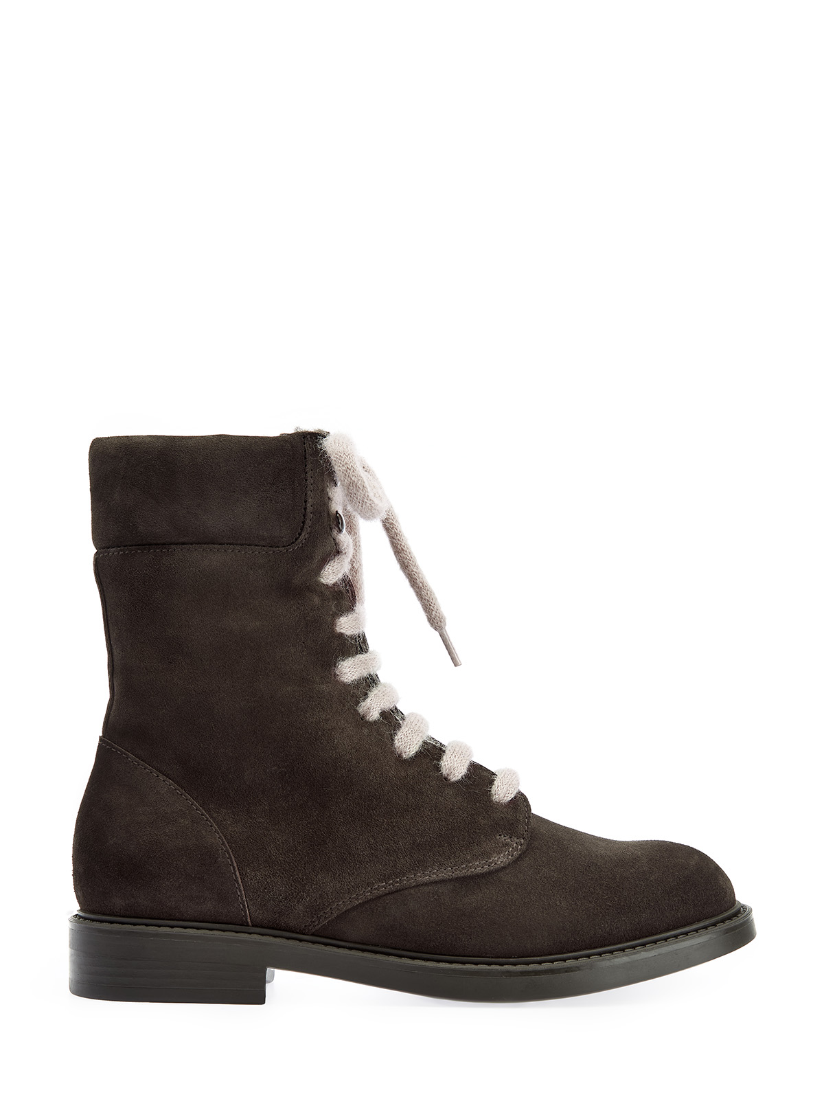 Утепленные мехом ботинки из замши со шнуровкой