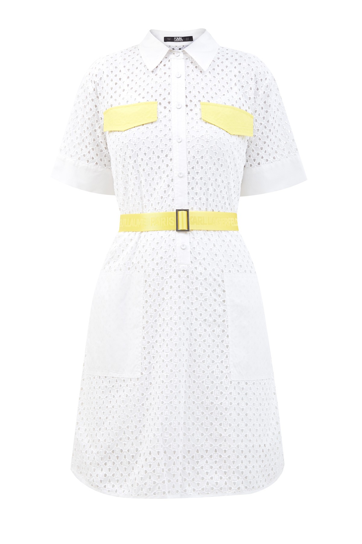 Платье-рубашка из кружевного хлопка со съемным ремнем KARL LAGERFELD, цвет белый, размер S - фото 1