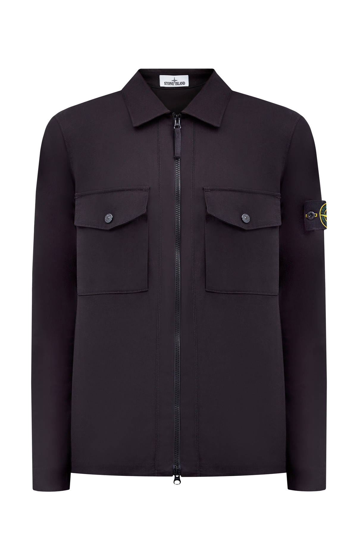 Хлопковая куртка-рубашка с накладными карманами на клапанах STONE ISLAND, цвет черный, размер M;XL;S - фото 1