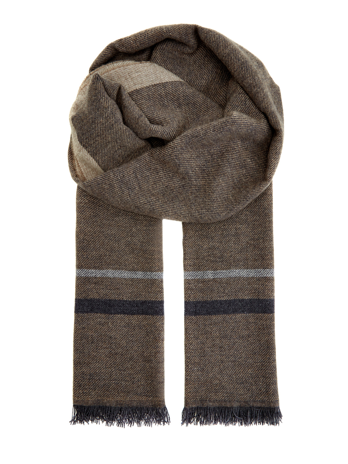 Теплый шерстяной шарф с волокнами шелка и кашемира BERTOLO CASHMERE, цвет коричневый, размер 58