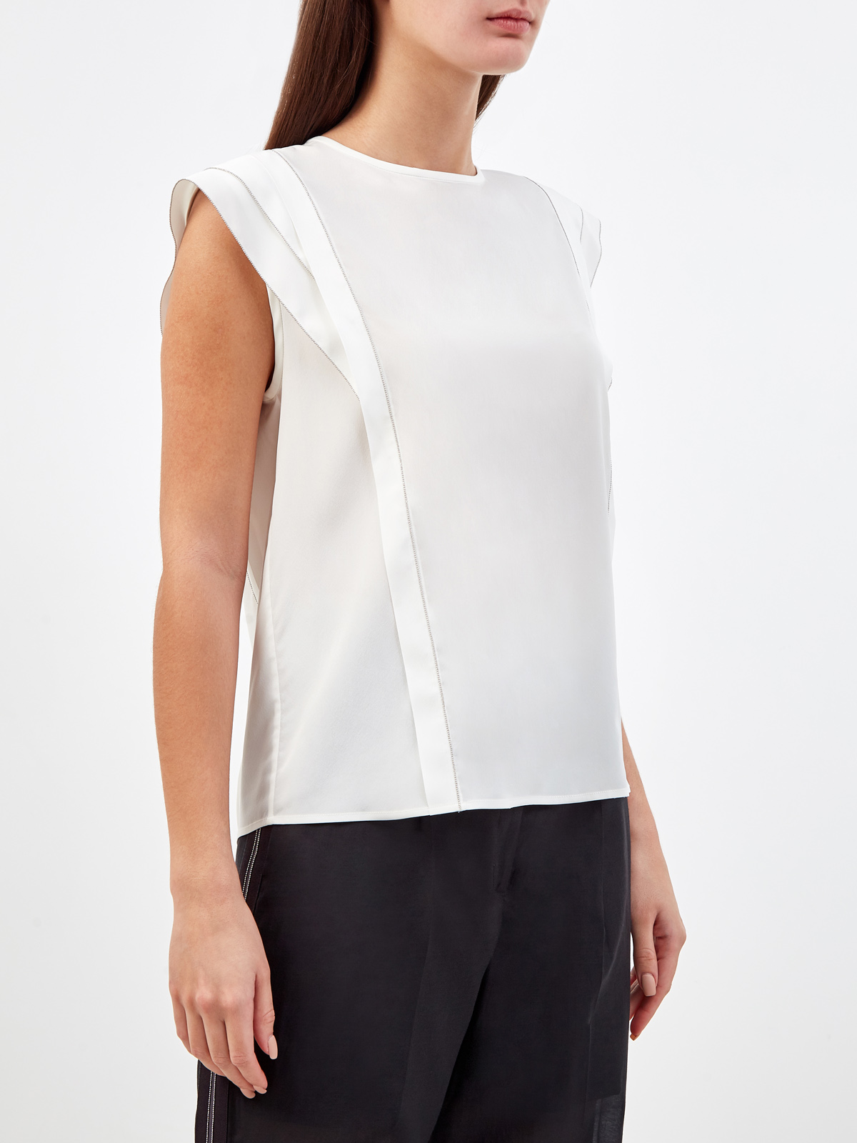 Блуза из струящегося шелка с ювелирными цепочками PESERICO, цвет белый, размер 42;44;46;48;50 - фото 3