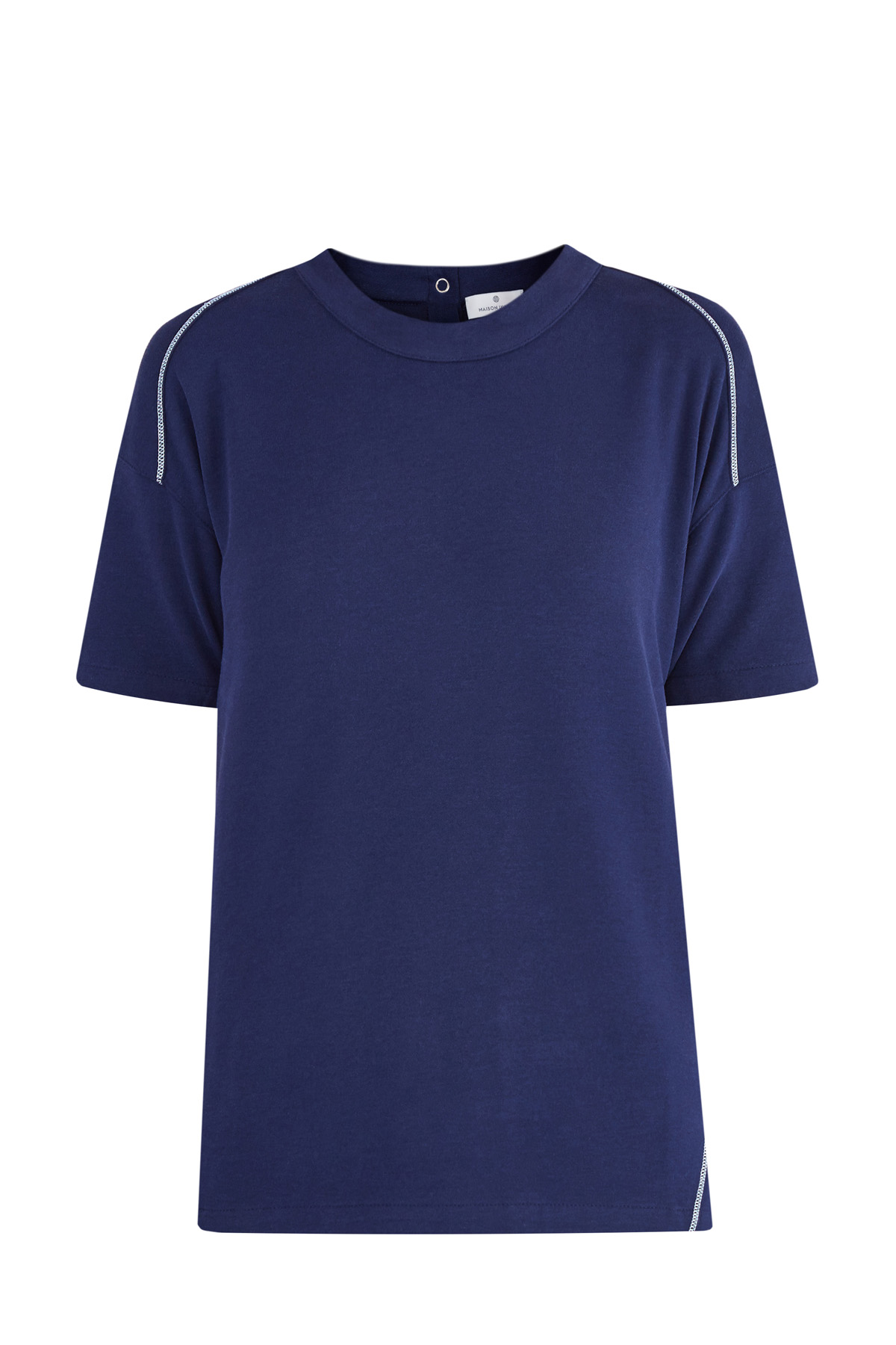 Футболка в спортивном стиле с пуговичной застежкой и контрастными швами MAISON ULLENS, цвет синий, размер 36;38 - фото 1