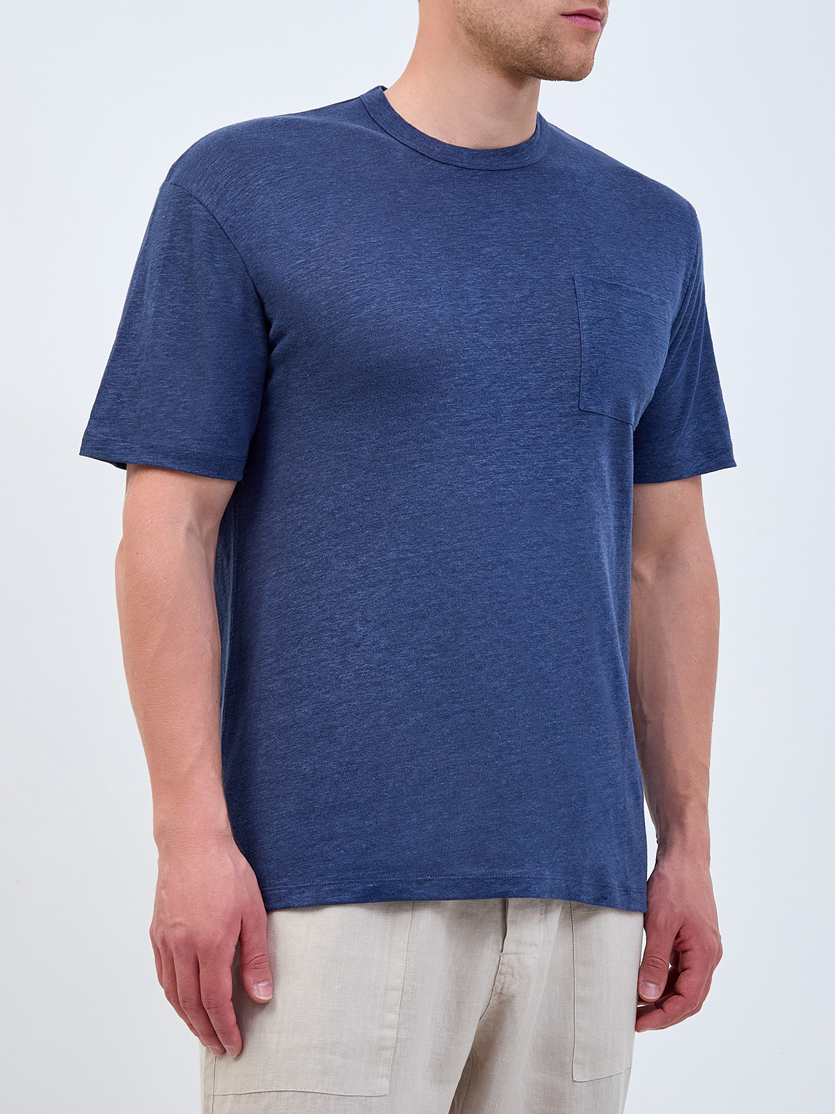 Льняная футболка из мягкого джерси с вышивкой St. Barth MC2 SAINT BARTH, цвет синий, размер S;M;L;XL;2XL;4XL - фото 3