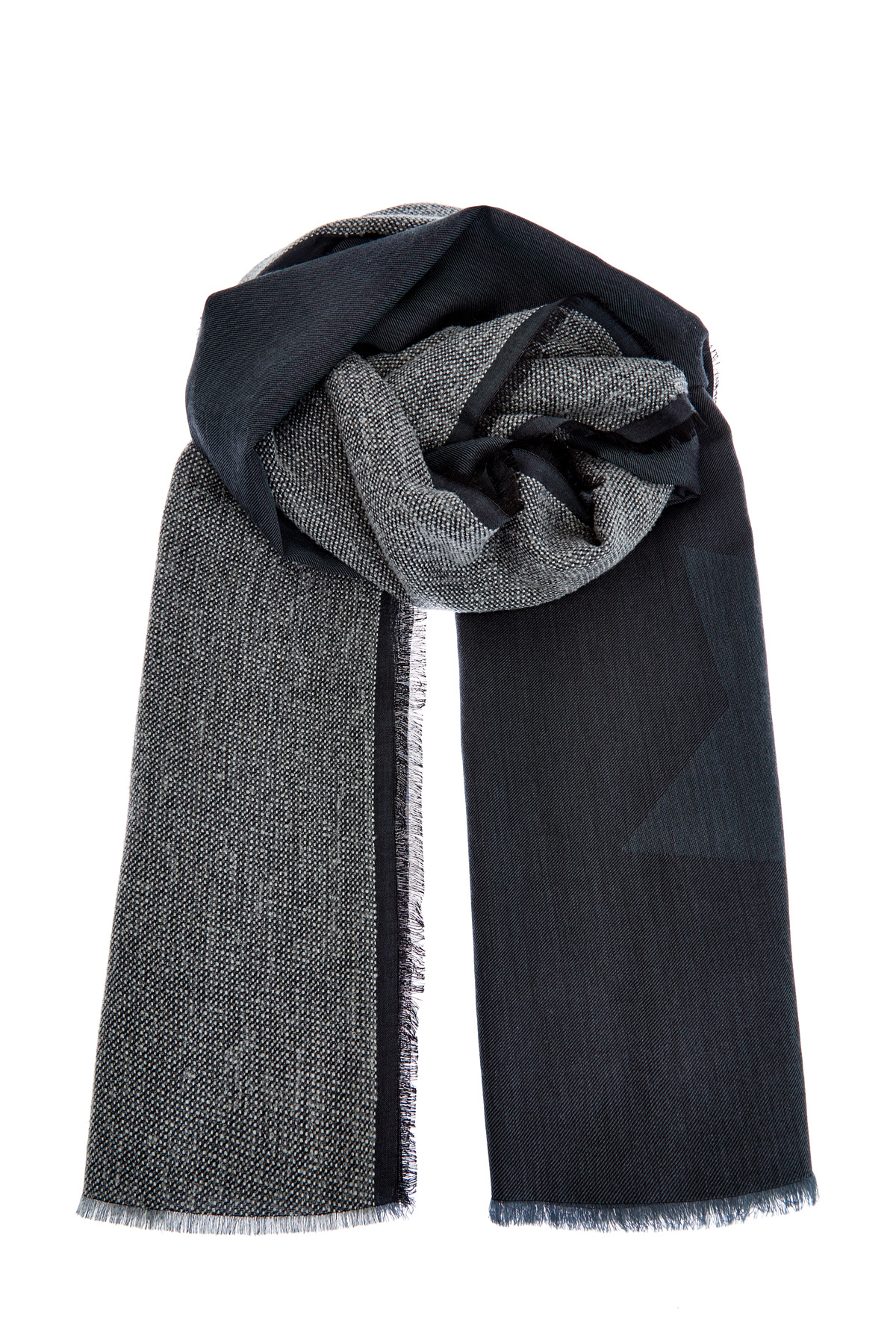 Комбинированный шарф из шерсти и модала с короткой бахромой LORENA ANTONIAZZI, цвет серый, размер 40;42;46 - фото 1