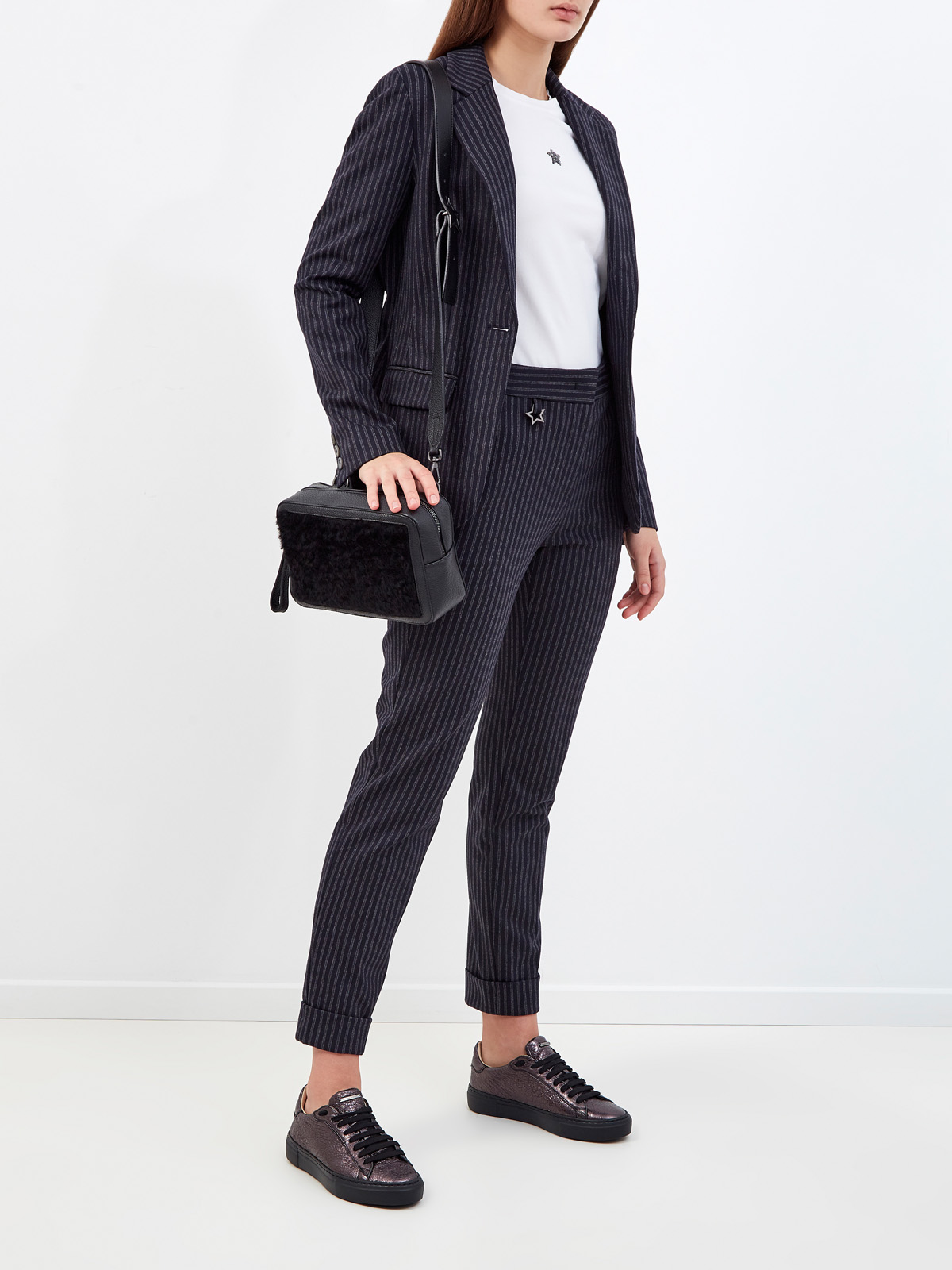 Укороченные брюки с принтом в мелованную полоску LORENA ANTONIAZZI, цвет серый, размер 38;40;42;46 - фото 2