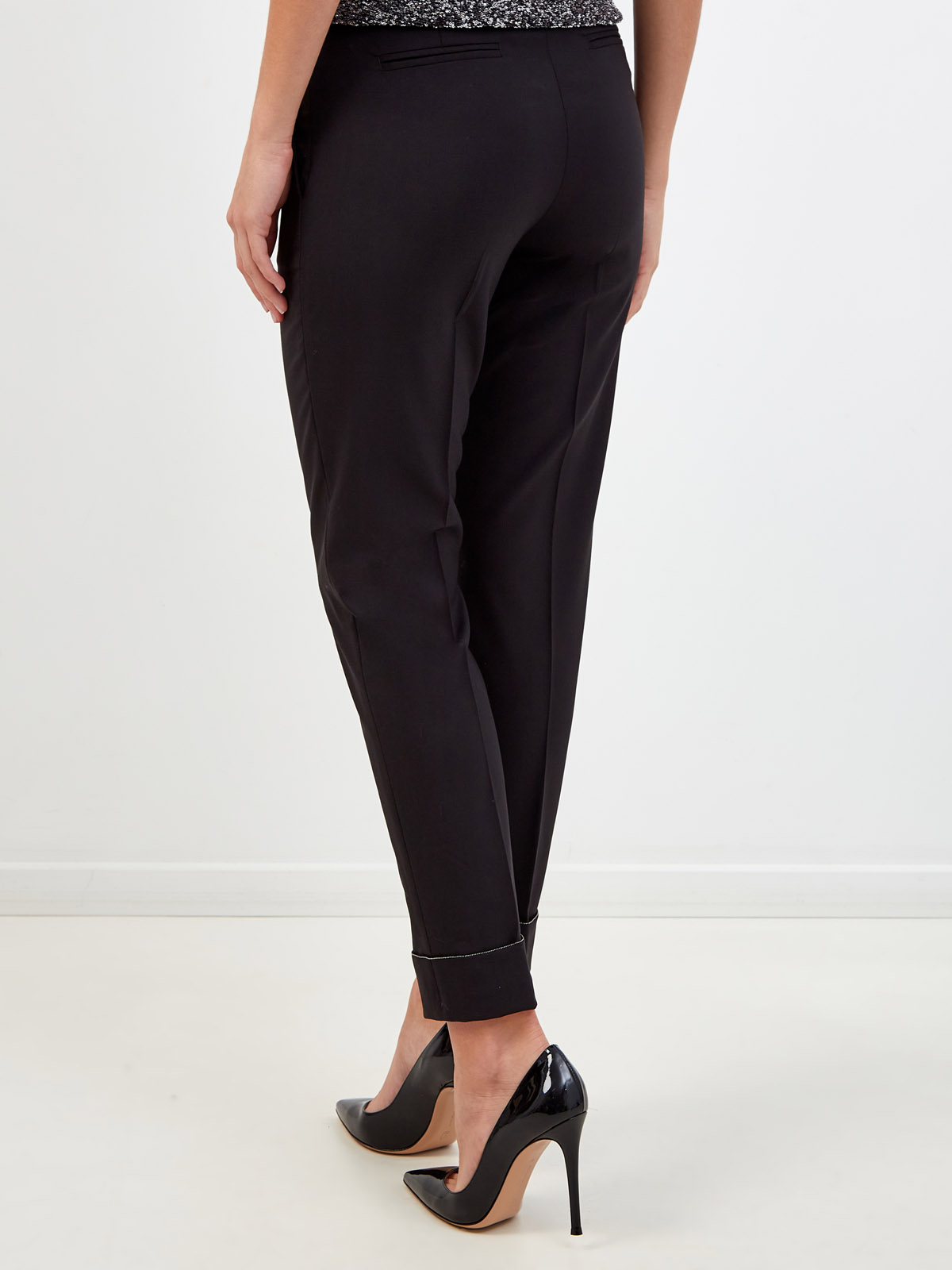 Укороченные брюки из шерсти с ювелирной окантовкой FABIANA FILIPPI, цвет черный, размер 40;42;44;46;48;50 - фото 4