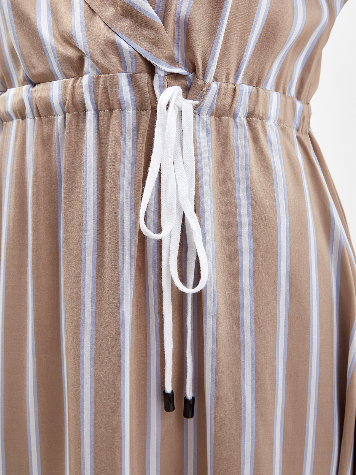 Платье из шелкового сатина в полоску с поясом на кулиске PESERICO, цвет бежевый, размер 42;46;48;50 - фото 3