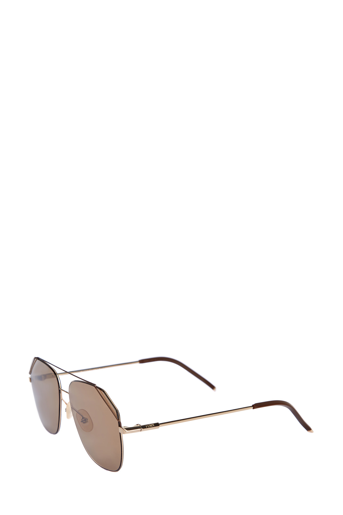 Очки-авиаторы в тонкой металлической оправе с комбинированными дужками FENDI (sunglasses), цвет коричневый, размер 44 - фото 4