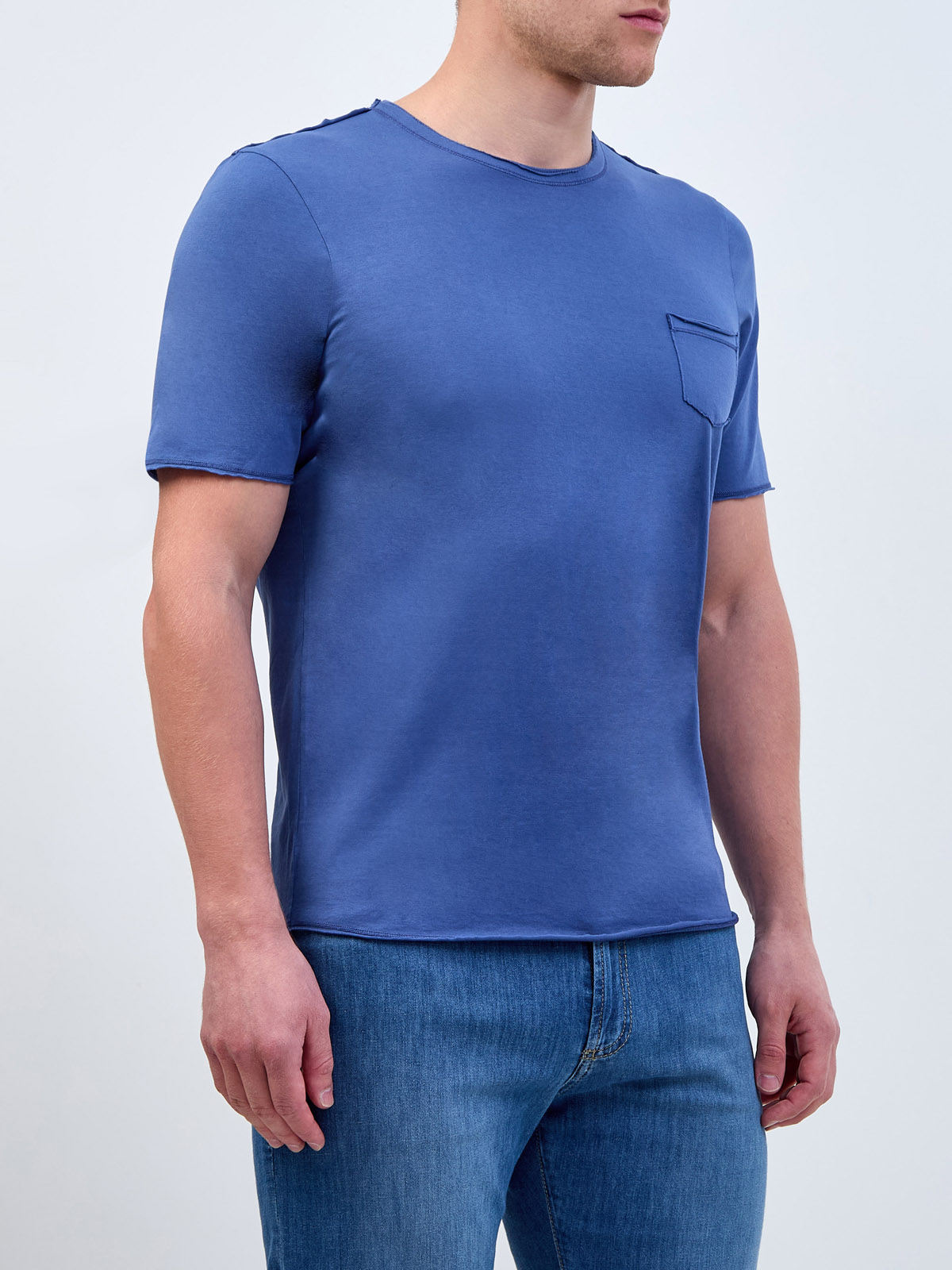 Хлопковая футболка из тонкого джерси с фирменным патчем GRAN SASSO, цвет синий, размер 50;52;54;56;58 - фото 3