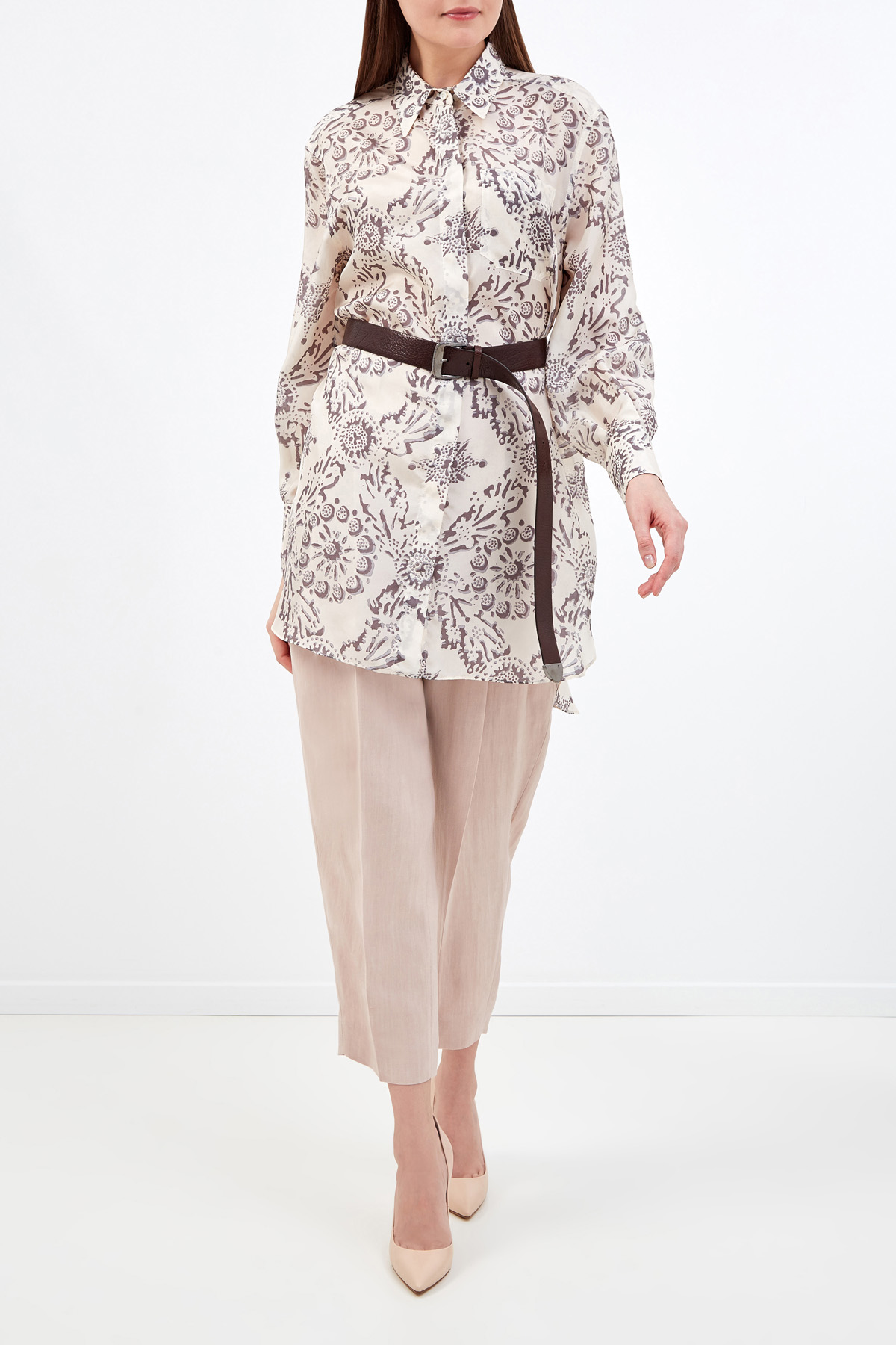 Блуза-oversize из шелка с цветочным принтом BRUNELLO CUCINELLI, размер 46;48 - фото 2
