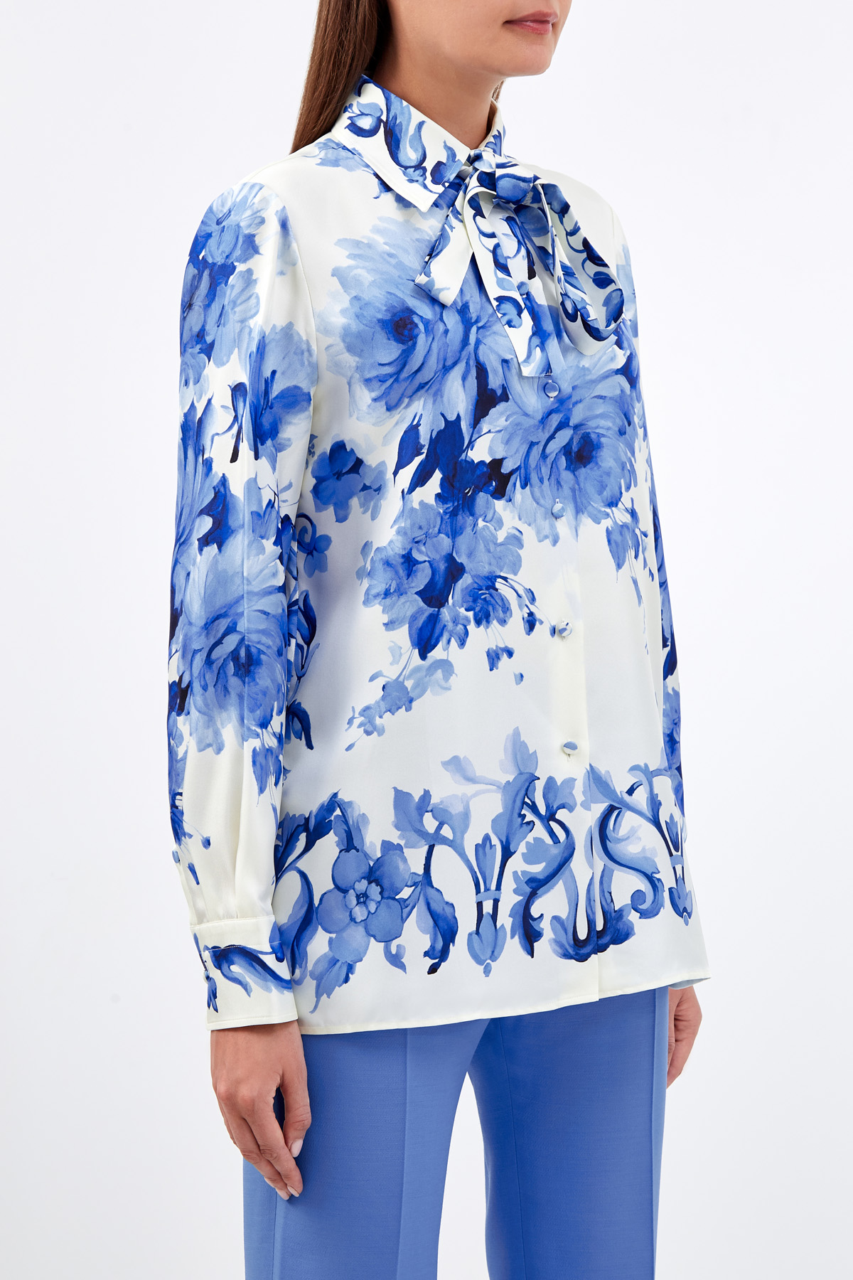 Блуза из шелкового твила с принтом Bluegrace Composition VALENTINO, цвет голубой, размер 40;42;44 - фото 3