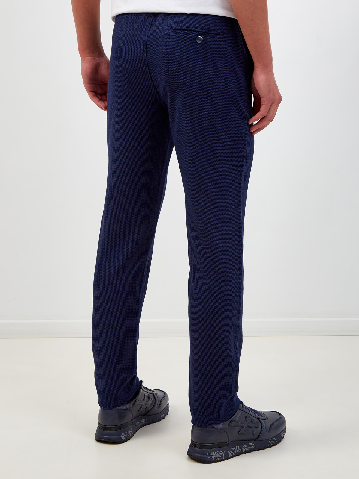 Спортивные брюки из шерсти и хлопка с поясом на кулиске CAPOBIANCO, цвет синий, размер 52;54;56 - фото 4