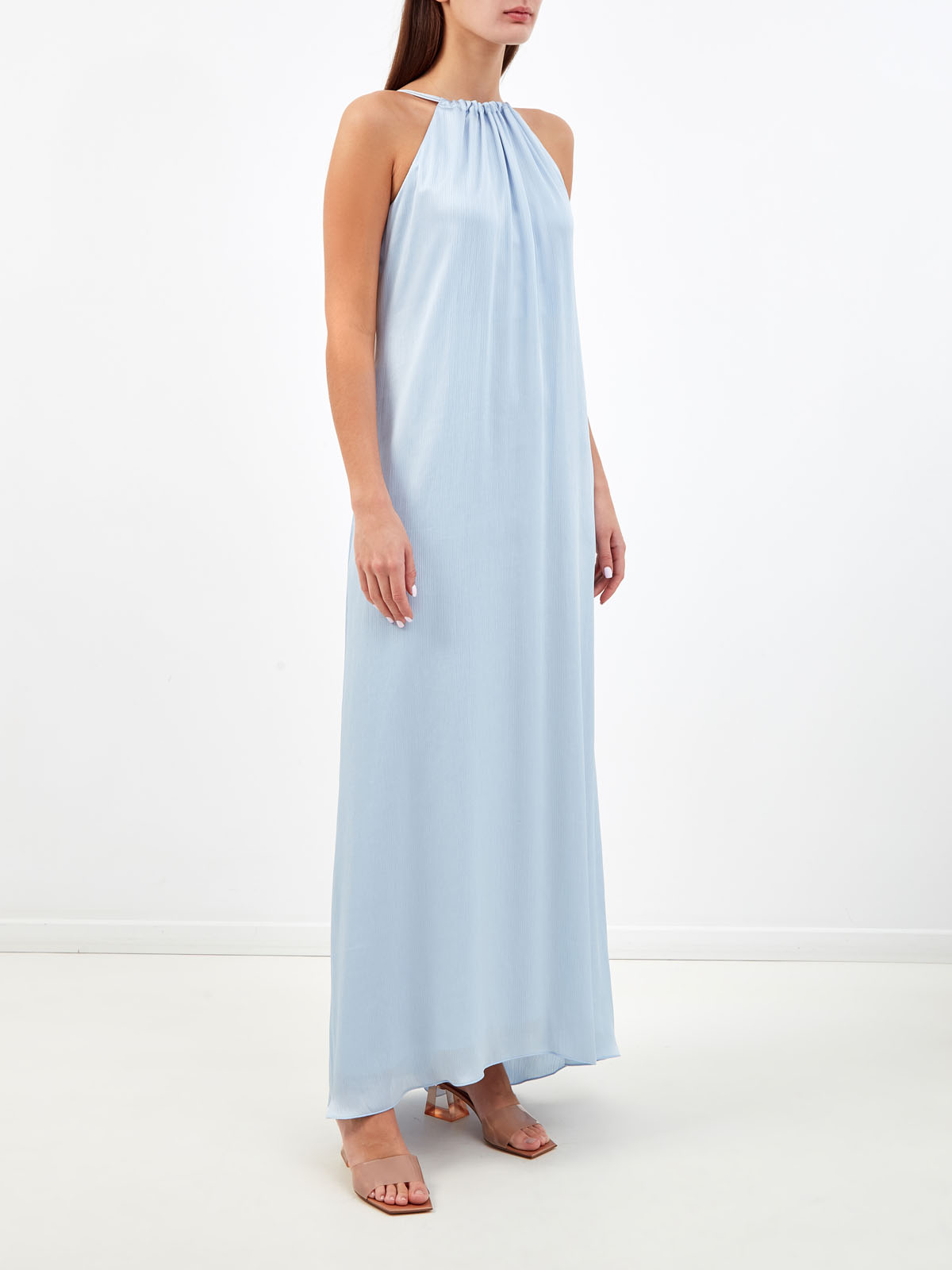 Платье-макси из легкого крепа с ювелирной цепочкой PESERICO, цвет голубой, размер 40 - фото 3