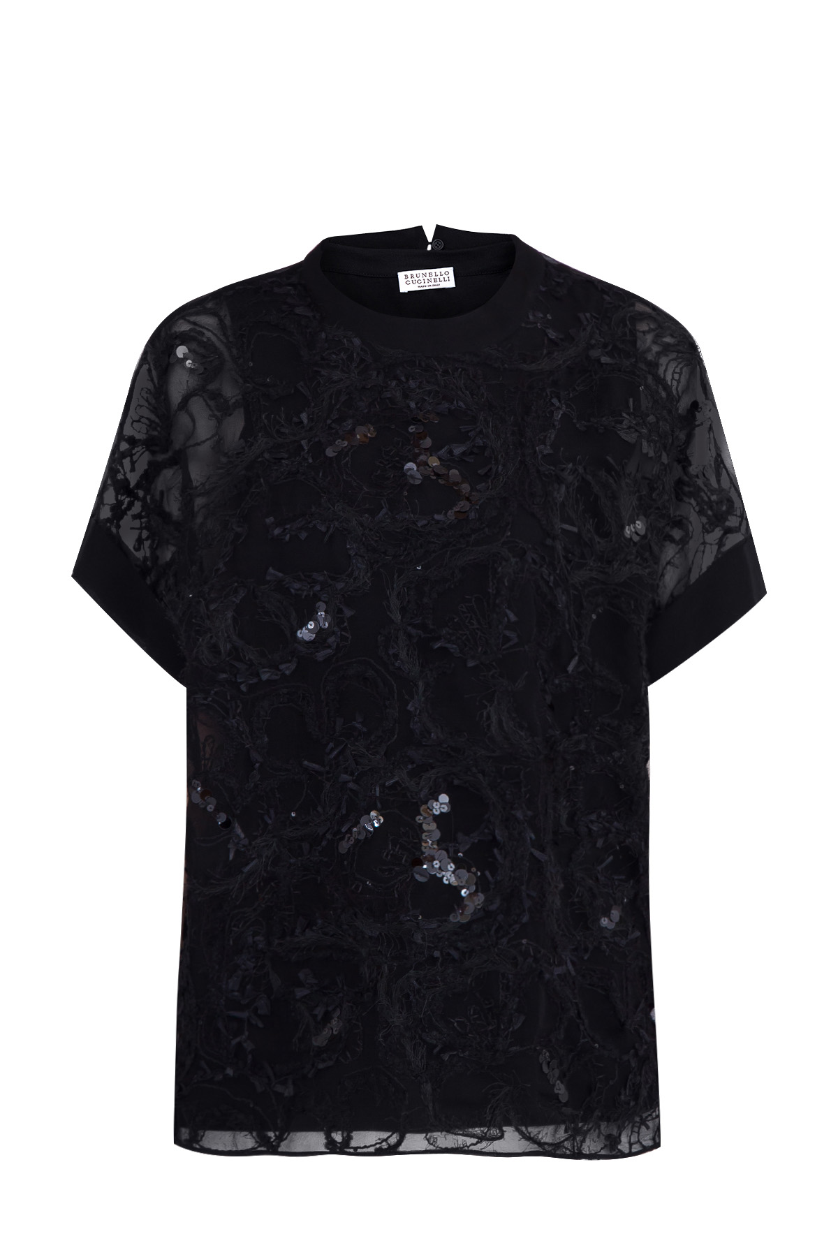 Блузка Dazzling Floral Embroidery из жатого шелкового шифона BRUNELLO CUCINELLI, цвет черный, размер 40;42 - фото 1