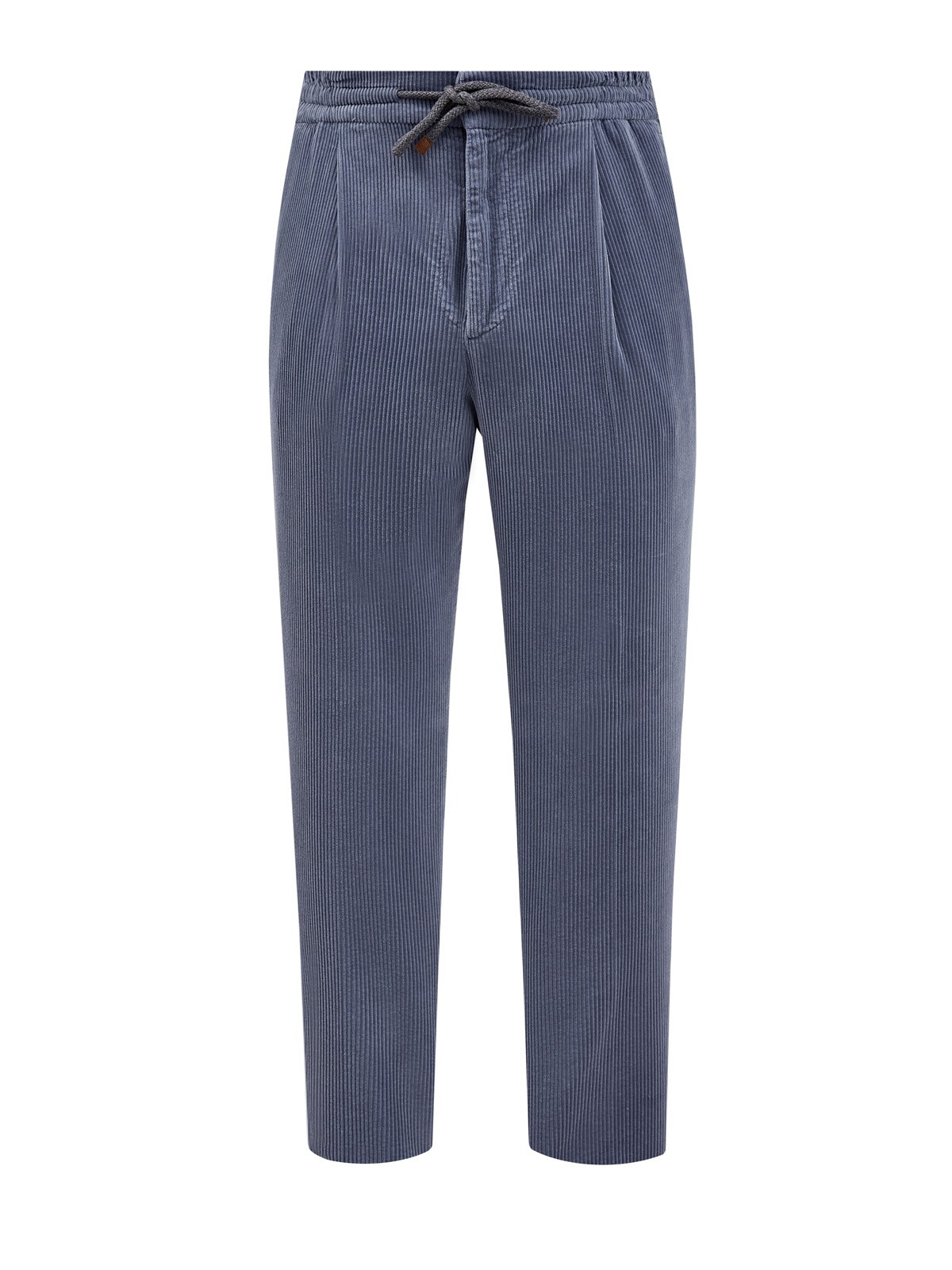 Вельветовые брюки с поясом на кулиске и защипами BRUNELLO CUCINELLI, цвет синий, размер 48;50;52;54 - фото 1