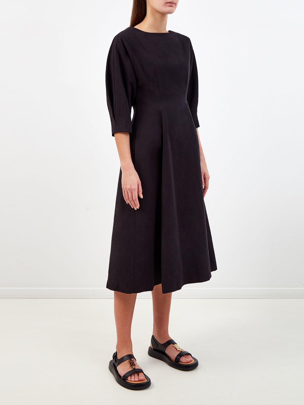 Платье-миди из плотного хлопка и льна с объемным подолом GENTRYPORTOFINO, цвет черный, размер 42;44;40 - фото 3