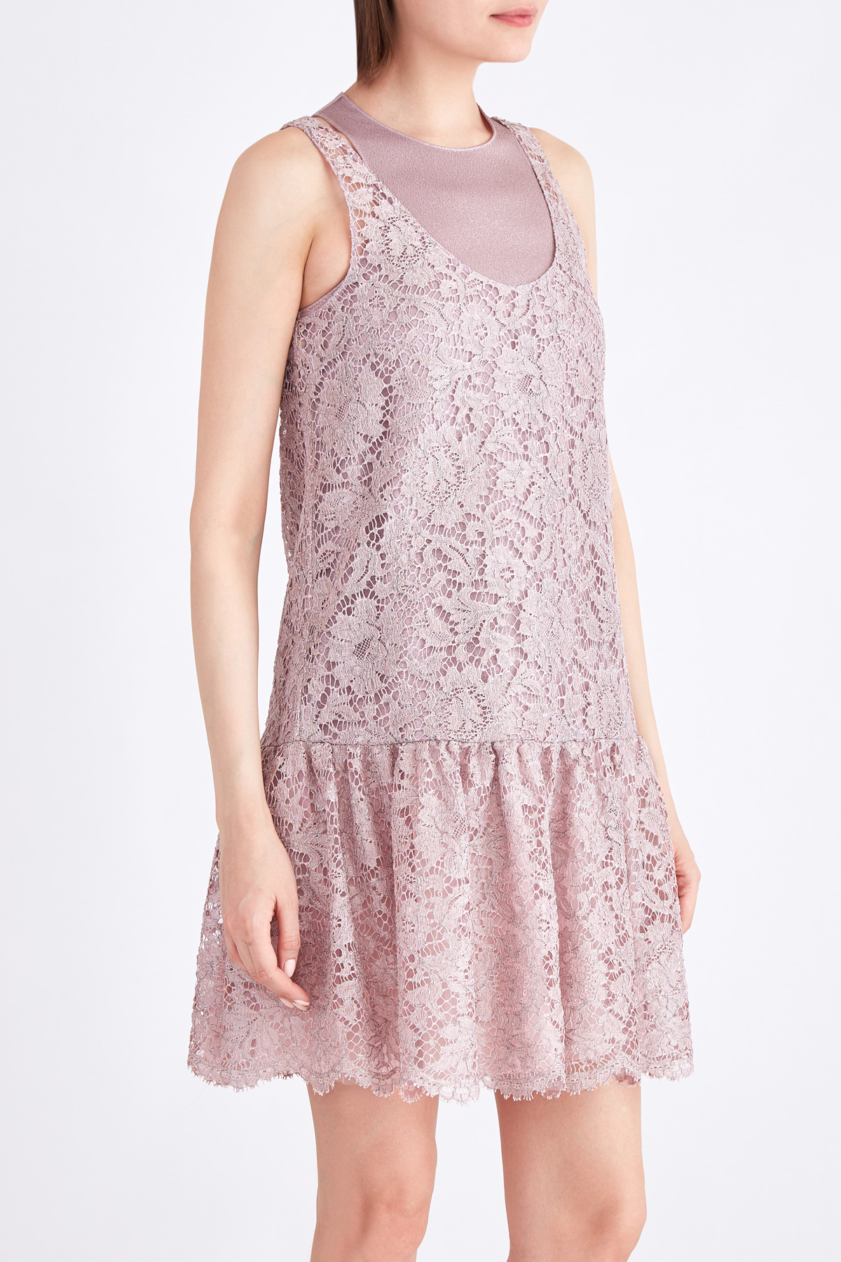 Платье с отрезным подолом и верхним слоем из кружева VALENTINO, цвет розовый, размер 38 - фото 3