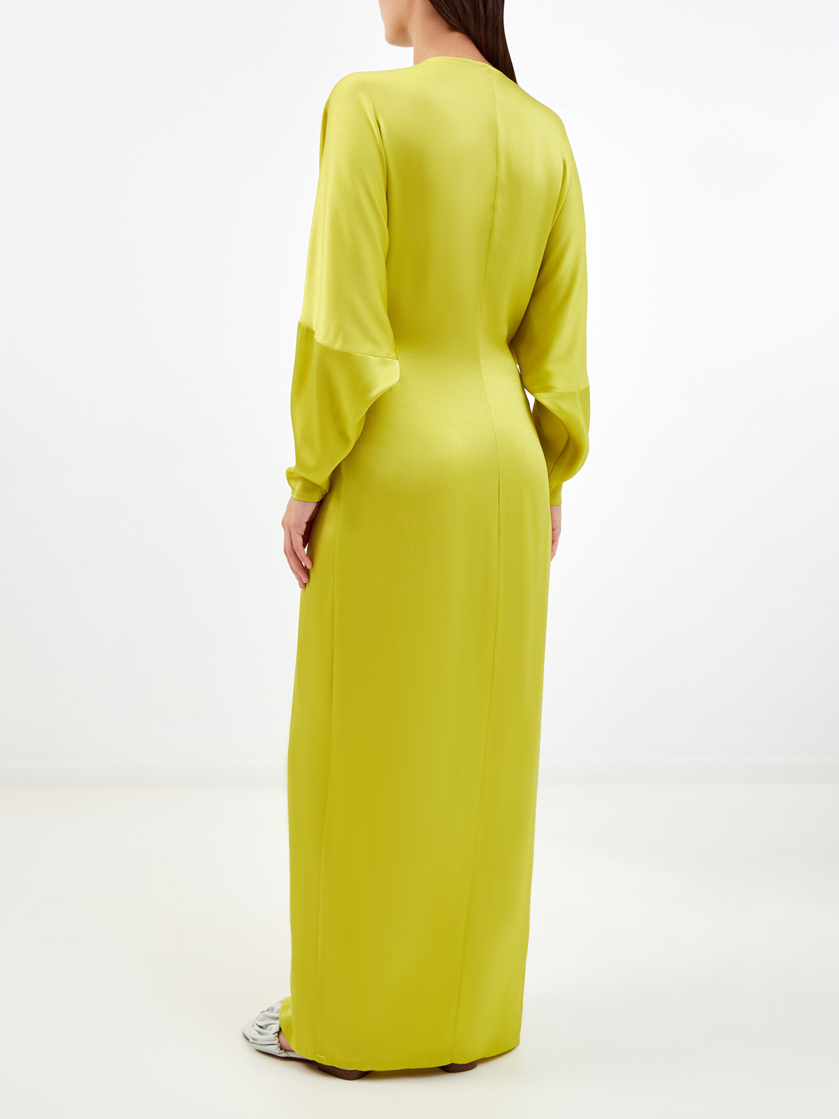 Длинное платье из струящегося шелкового атласа FISICO, цвет желтый, размер L;XL;M;S - фото 4