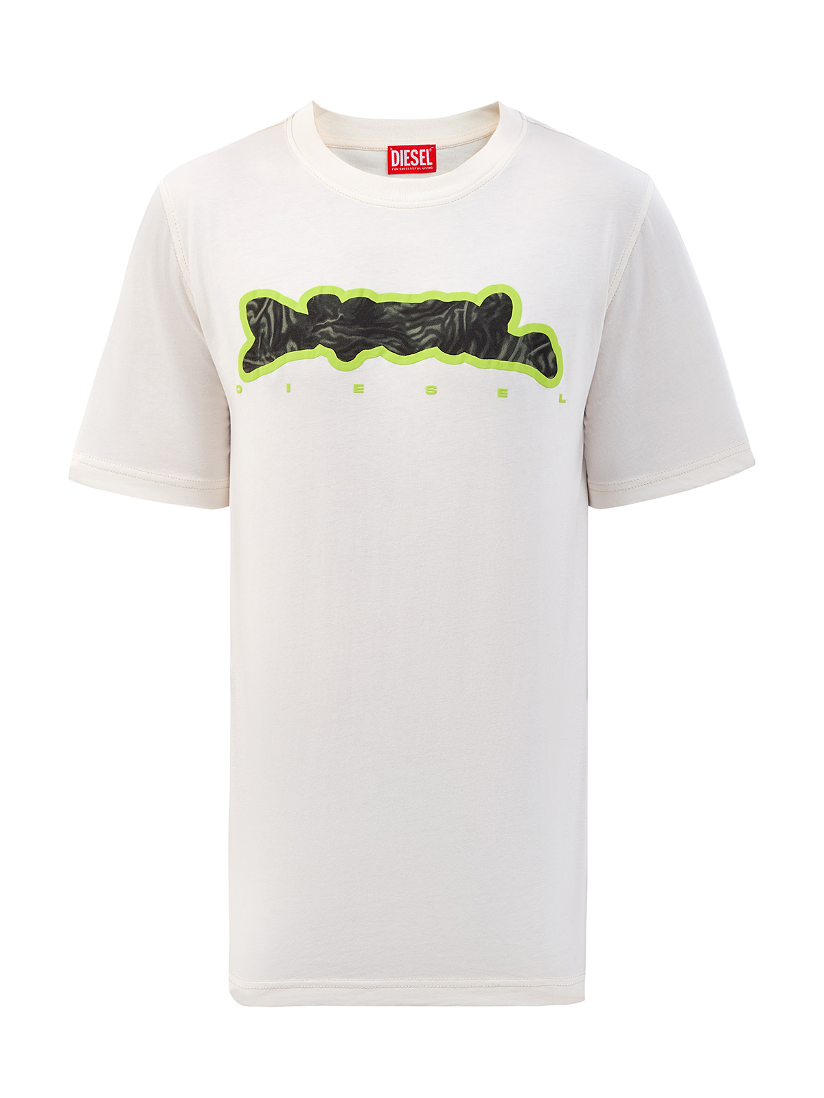 Свободная футболка из гладкого джерси с принтом и аппликацией DIESEL, цвет бежевый, размер S;M;L