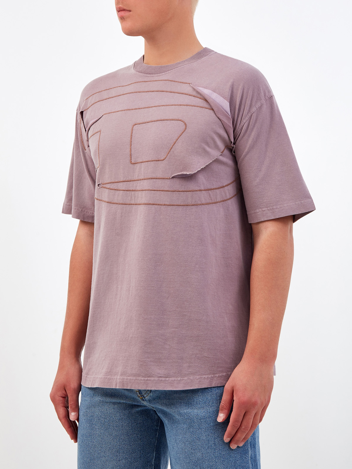 Хлопковая футболка с логотипом в многослойной технике DIESEL, цвет фиолетовый, размер S;L;XL;M - фото 3