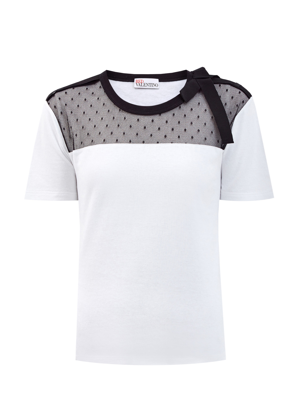 Хлопковая футболка с полупрозрачной вставкой из тюля «пуэн-деспри» REDVALENTINO, цвет белый, размер S;M;XS - фото 1