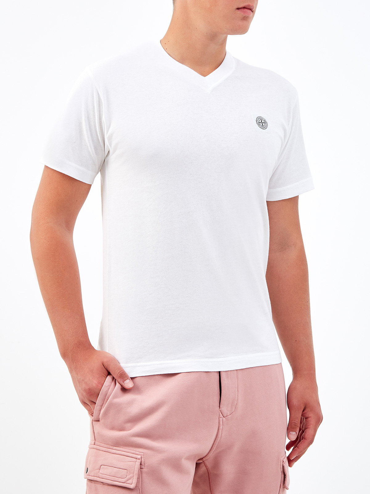 Белая футболка из хлопка с V-образным вырезом STONE ISLAND, цвет белый, размер S;M;L;XL;2XL;3XL - фото 3