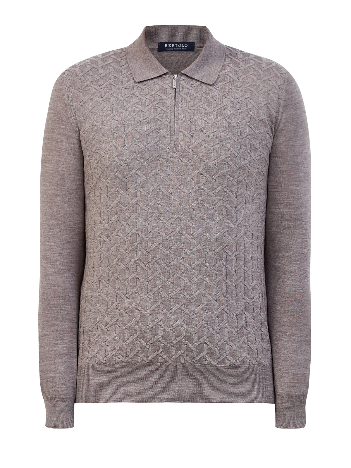 

Джемпер-поло с вязаным узором и застежкой на молнию, Бежевый, Джемпер-поло с вязаным узором и застежкой на молнию