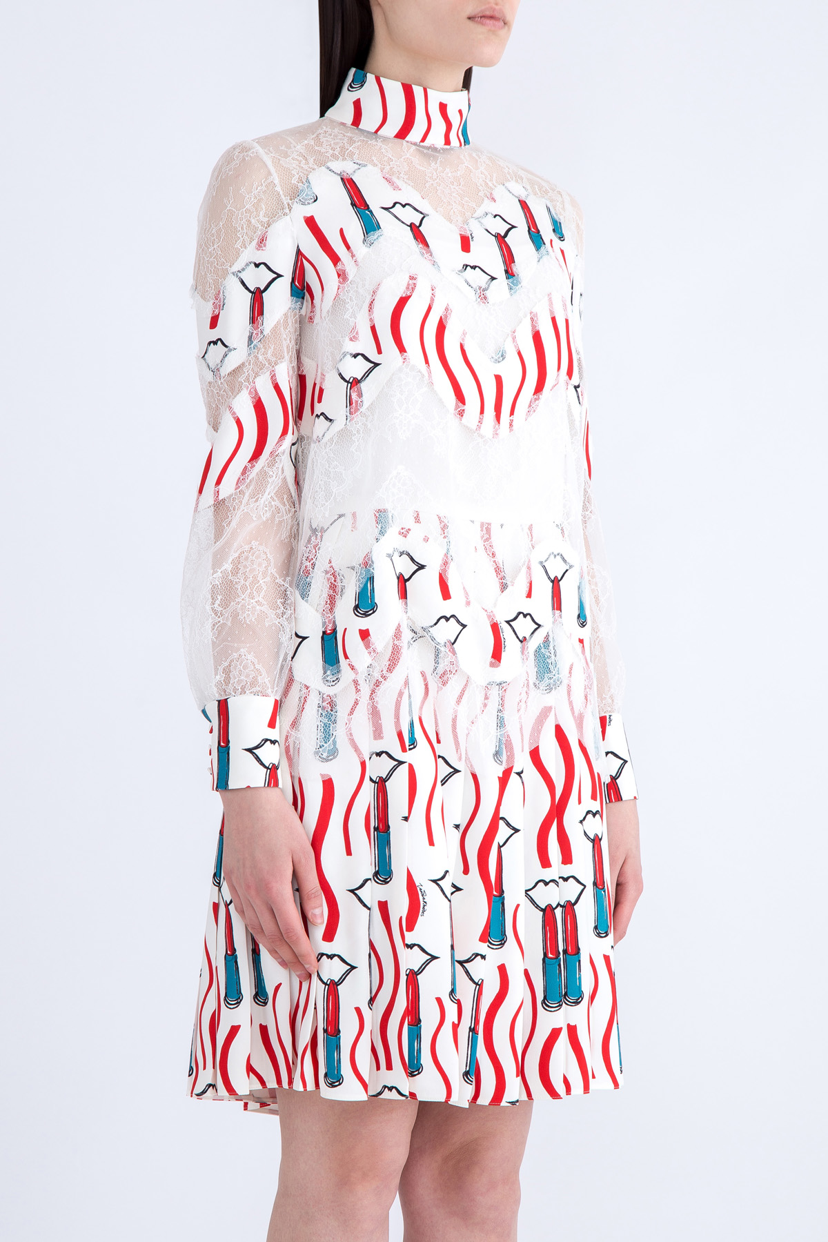 Двухслойное платье с подолом в складку и кружевным топом VALENTINO, цвет мульти, размер 42 - фото 3