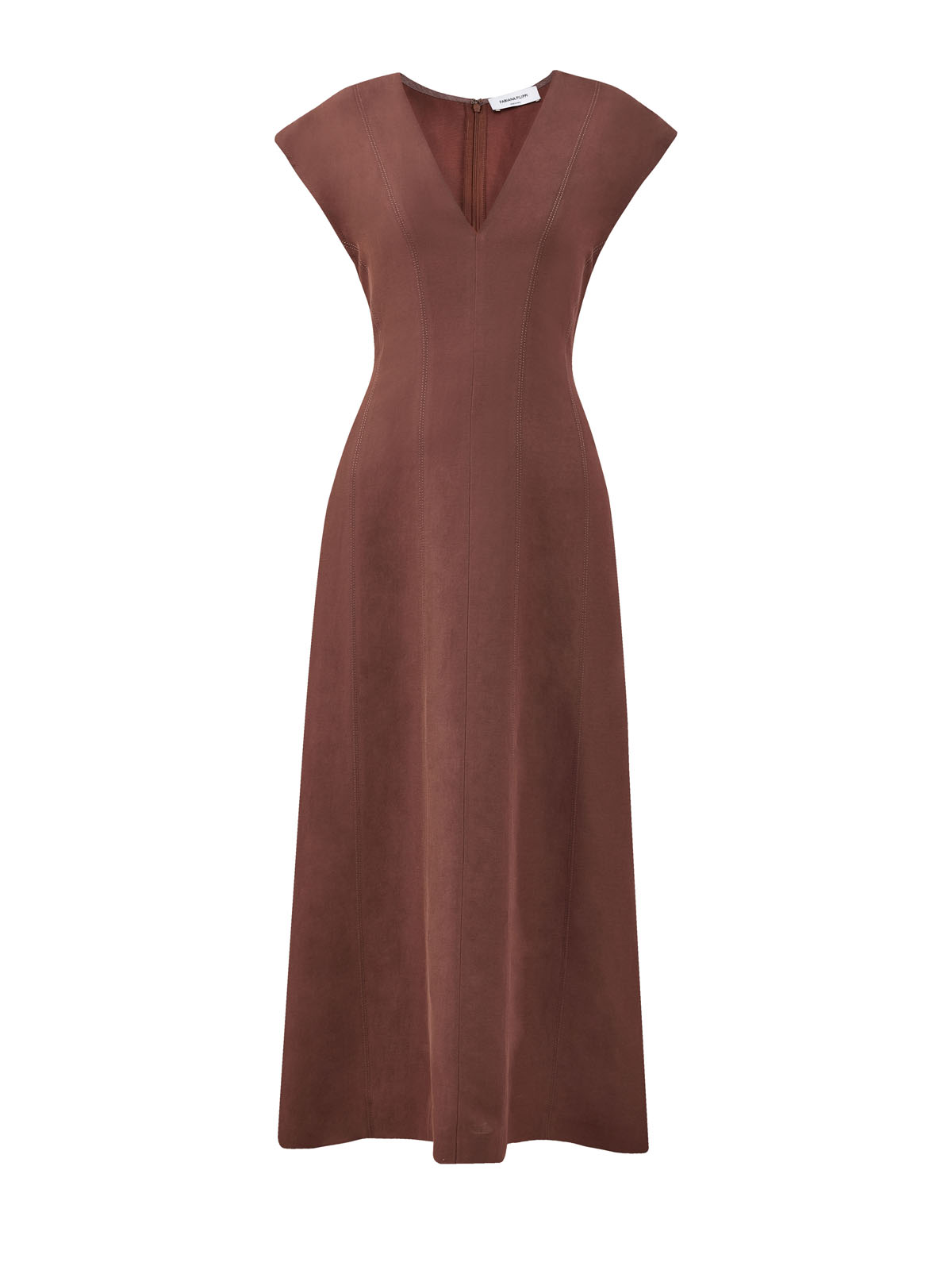 Платье из вискозы и льна с V-образным вырезом FABIANA FILIPPI коричневого цвета