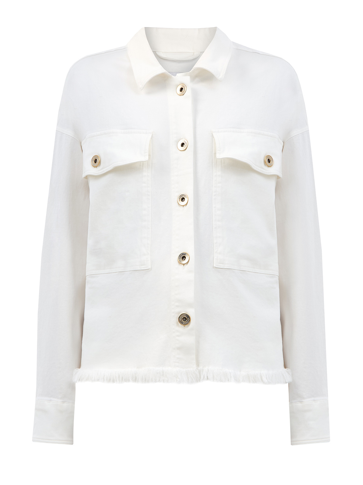 Рубашка из хлопкового денима с бахромой и пуговицами ручной работы ELEVENTY, цвет белый, размер 38;40;42