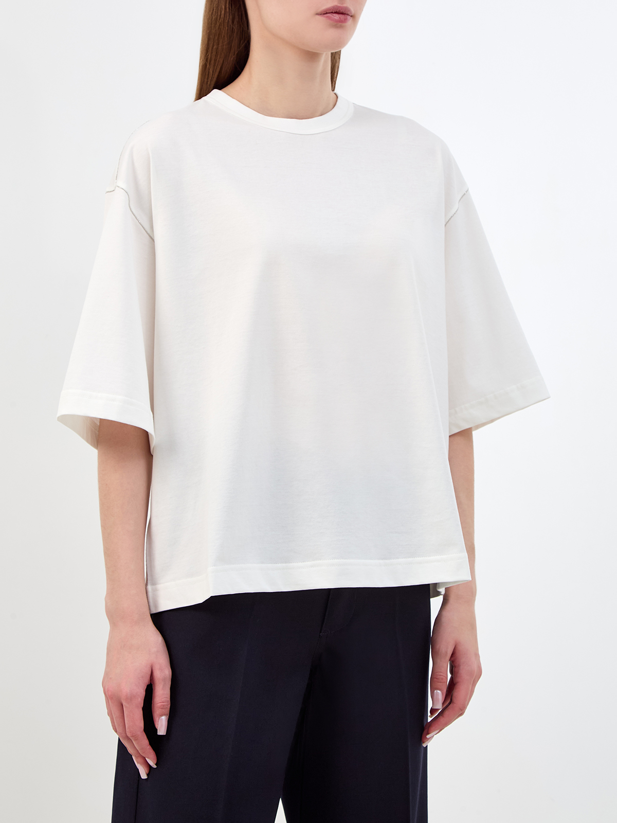 Хлопковая футболка-oversize с ювелирной цепочкой и рукавами ¾ Белый, фото 3