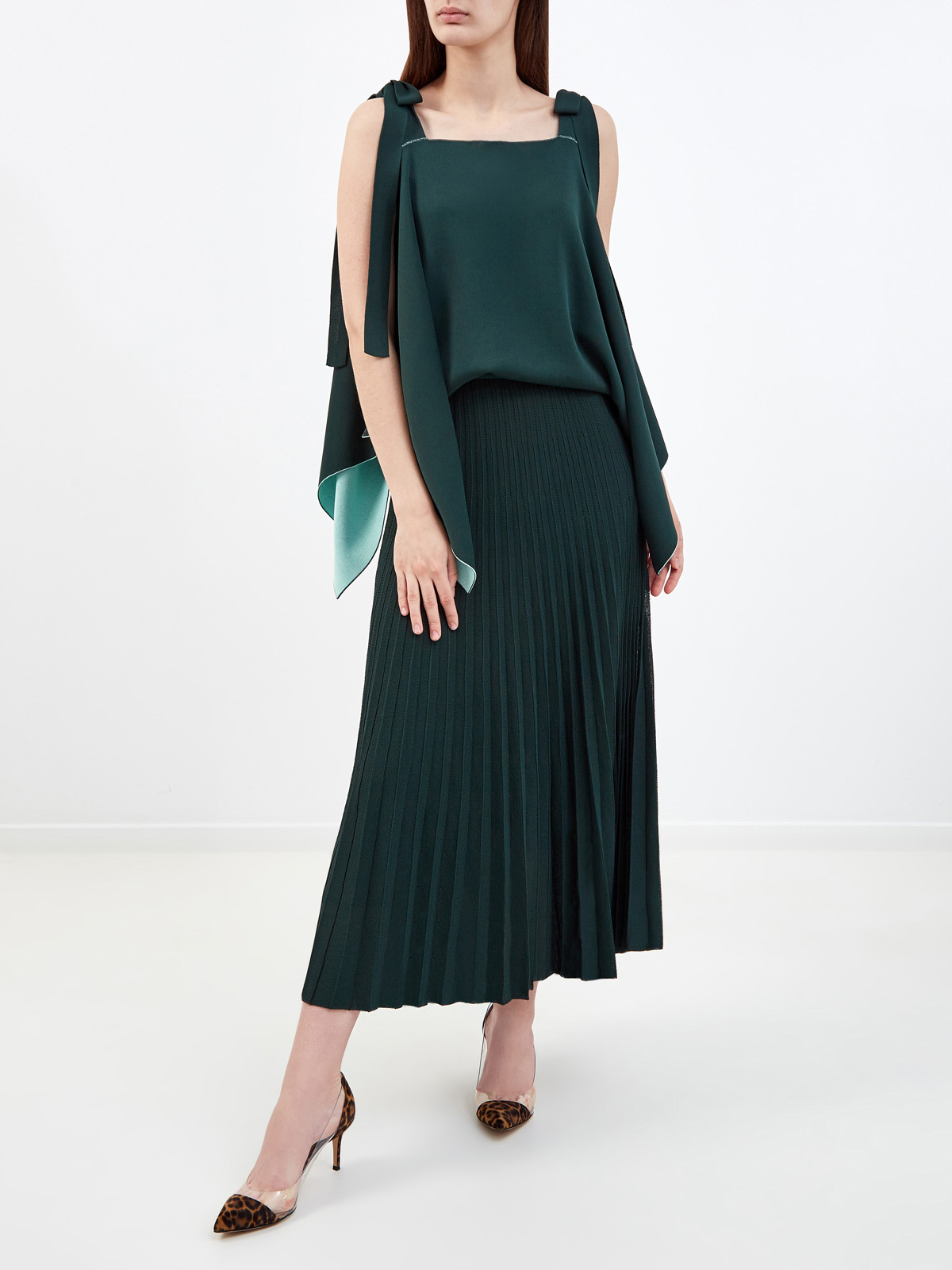Платье из двухслойного джерси с рукавами-кимоно VALENTINO, цвет зеленый, размер 42 - фото 2