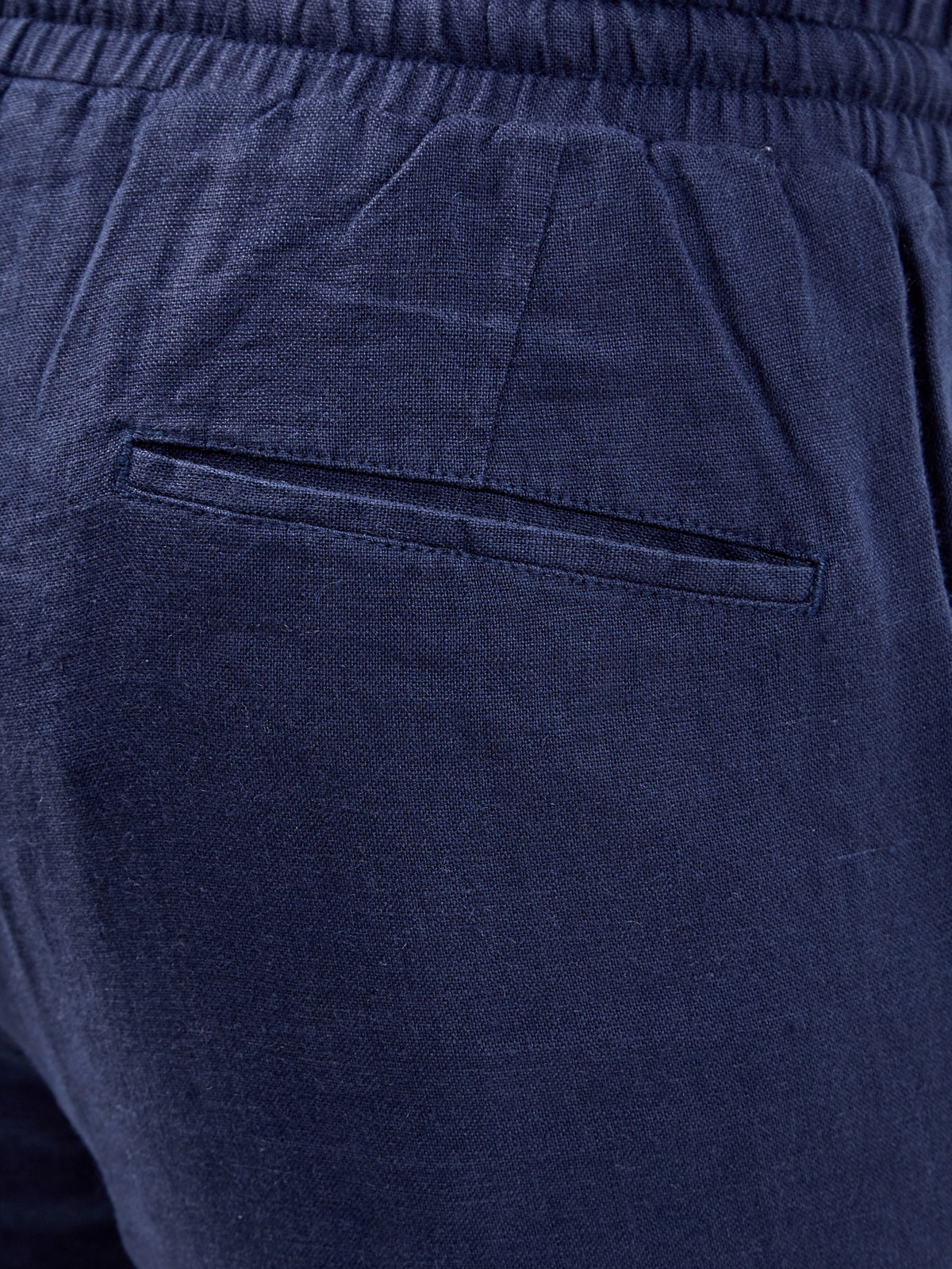 Льняные брюки с эластичным поясом и логотипом в тон CUDGI, цвет синий, размер XL;L - фото 6
