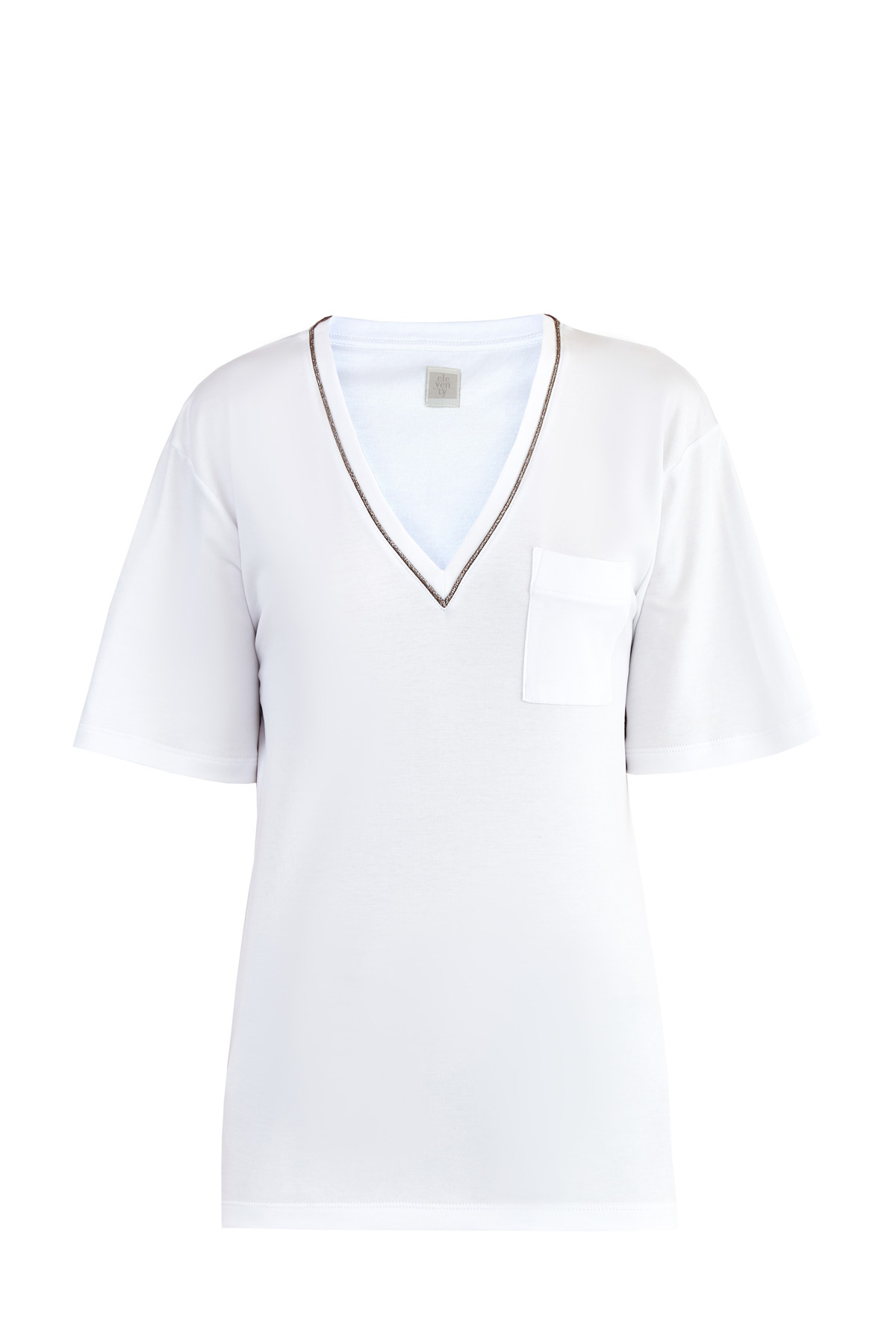 Свободная футболка с отделкой мерцающей тесьмой и карманом ELEVENTY, цвет белый, размер 44;46;48;42 - фото 1