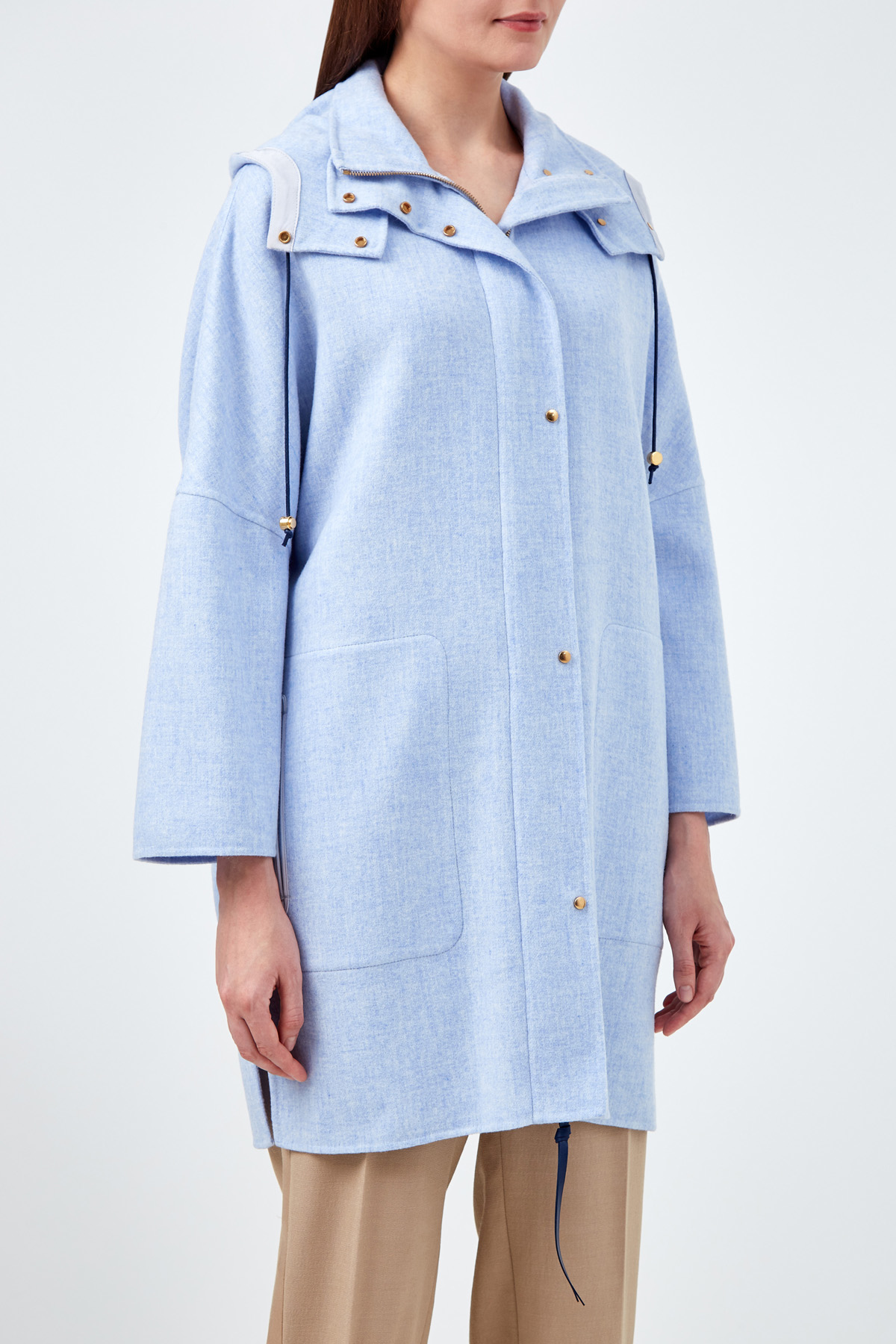 Пальто из шерсти и кашемира с отделкой из кожи AGNONA, цвет голубой, размер 42;44 - фото 3