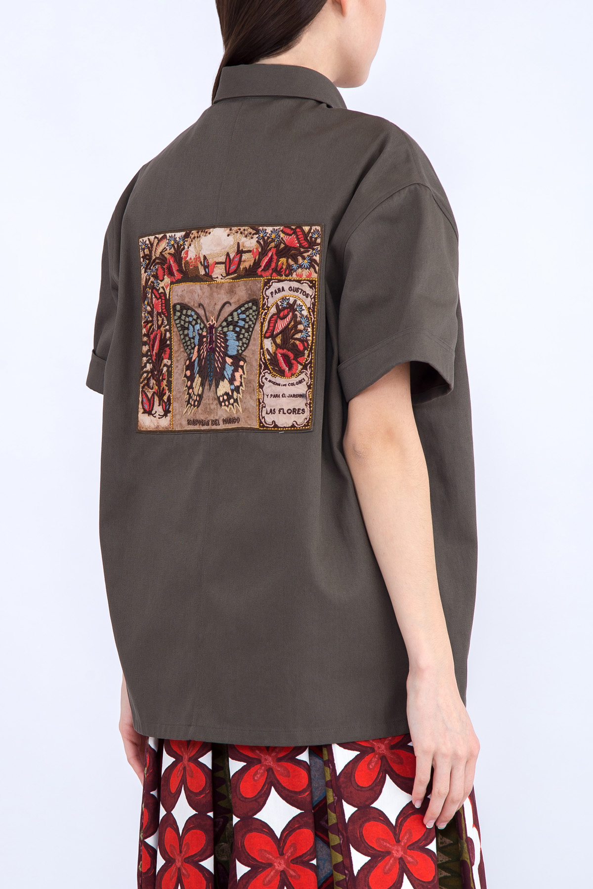 Рубашка-oversize из денима с вышивкой ручной работы VALENTINO, цвет хаки, размер 42 - фото 4