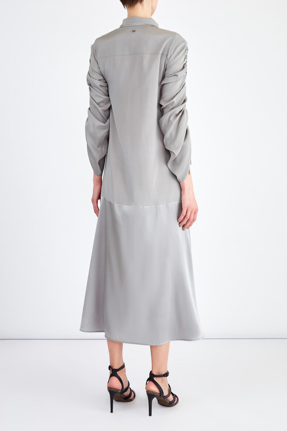 Платье-рубашка из двух видов шелка с кристаллами на подвесках LORENA ANTONIAZZI, цвет серый, размер 42 - фото 4
