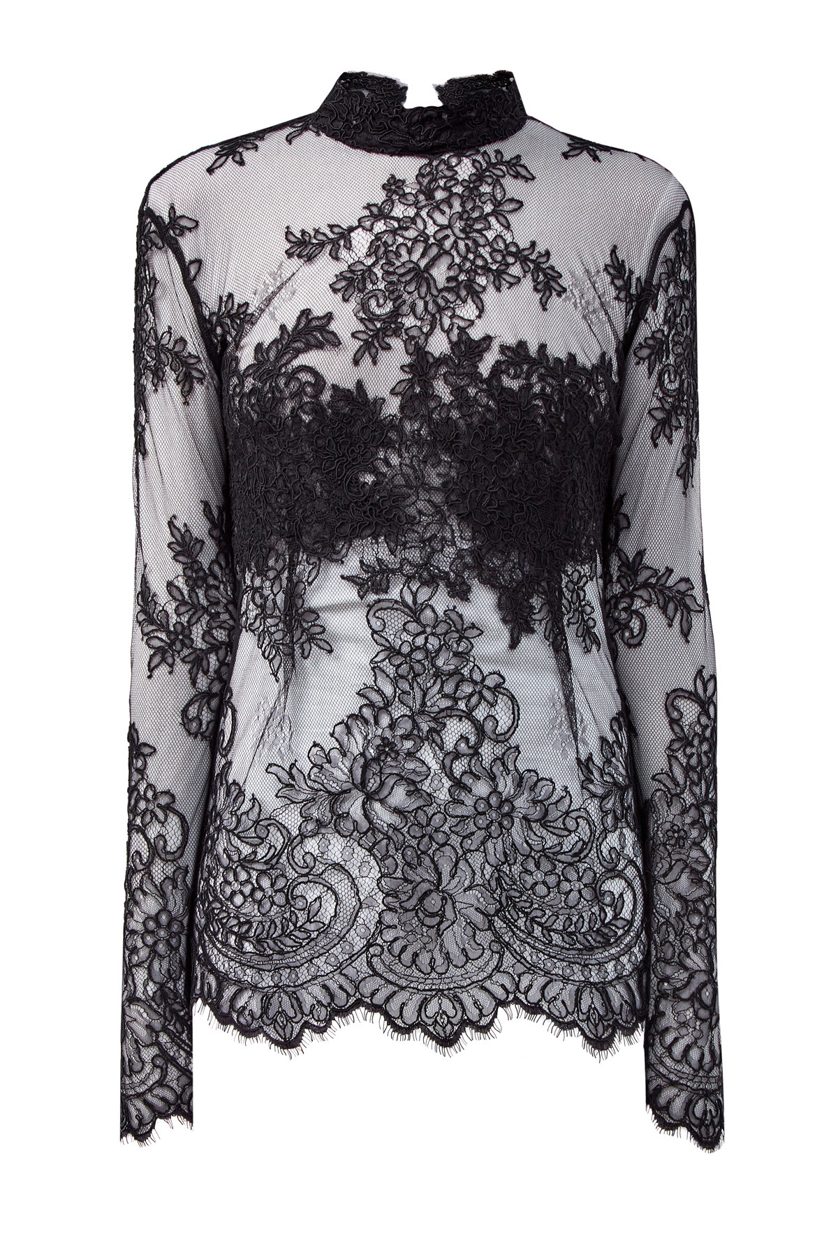 Кружевная блуза из вуали с вышивкой ручной работы ERMANNO SCERVINO, цвет черный, размер 42;40 - фото 1
