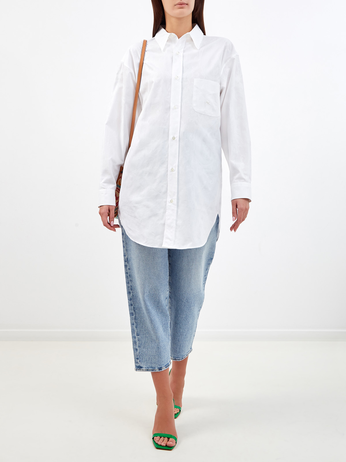 Длинная рубашка с жаккардовым узором и вышивкой ETRO, цвет белый, размер 40;42;38 - фото 2