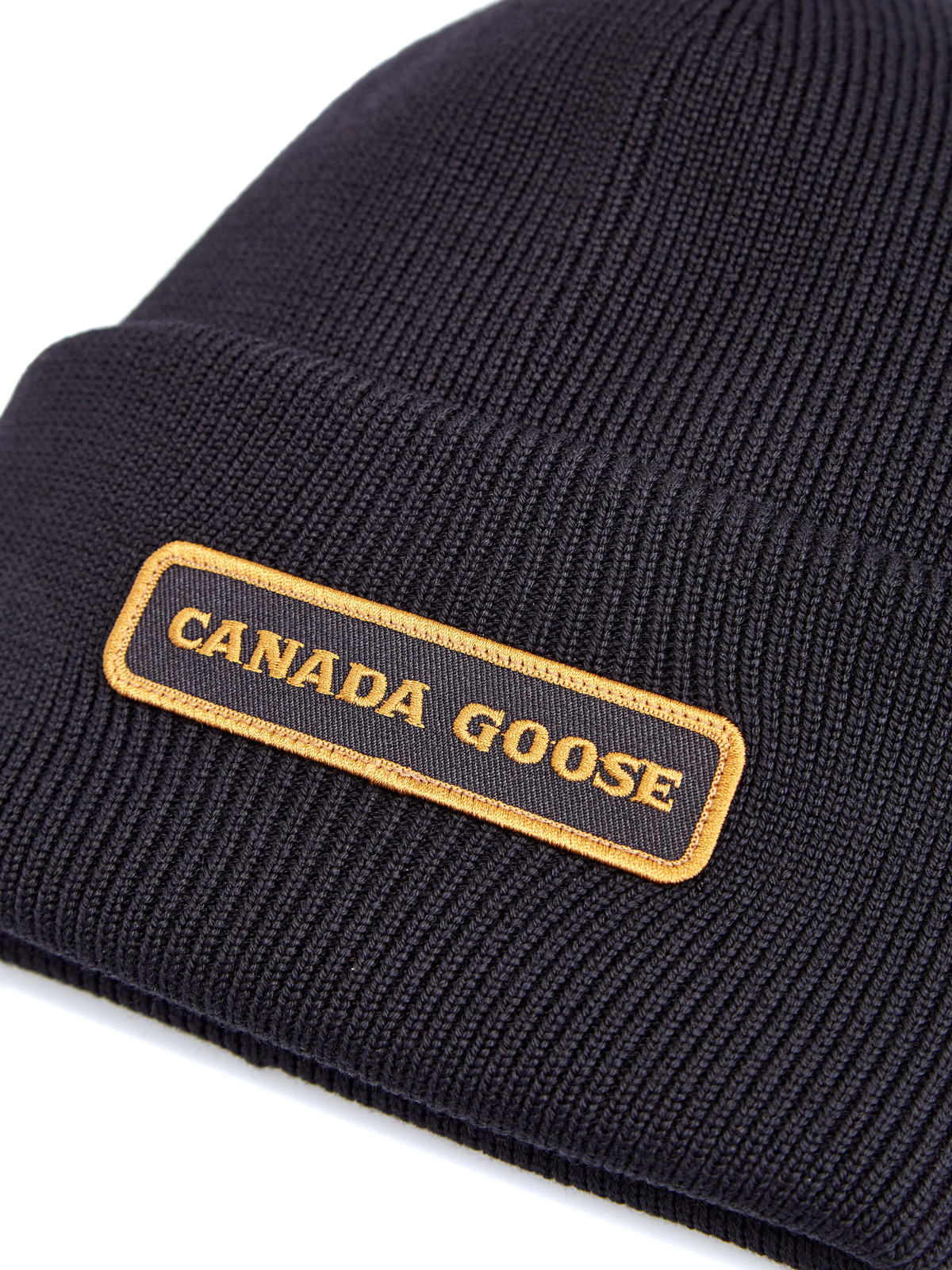 Шапка из эластичной шерсти с вышитым логотипом на отвороте CANADA GOOSE, цвет черный, размер 40 - фото 3