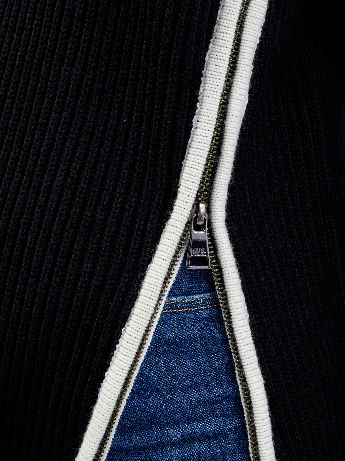Удлиненный джемпер из мягкой шерсти с контрастной отделкой KARL LAGERFELD, цвет черный, размер XS;M;L;S - фото 5