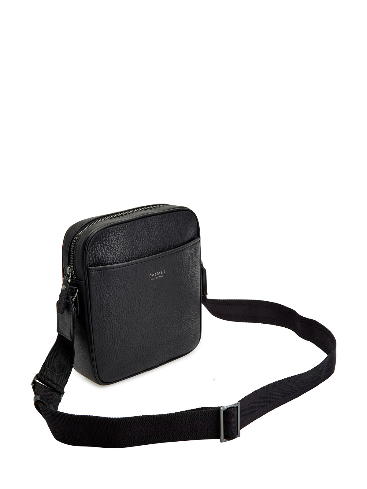 Кожаная сумка-мессенджер с регулируемым плечевым ремнем CANALI, цвет черный, размер 52;54;56;50 - фото 3