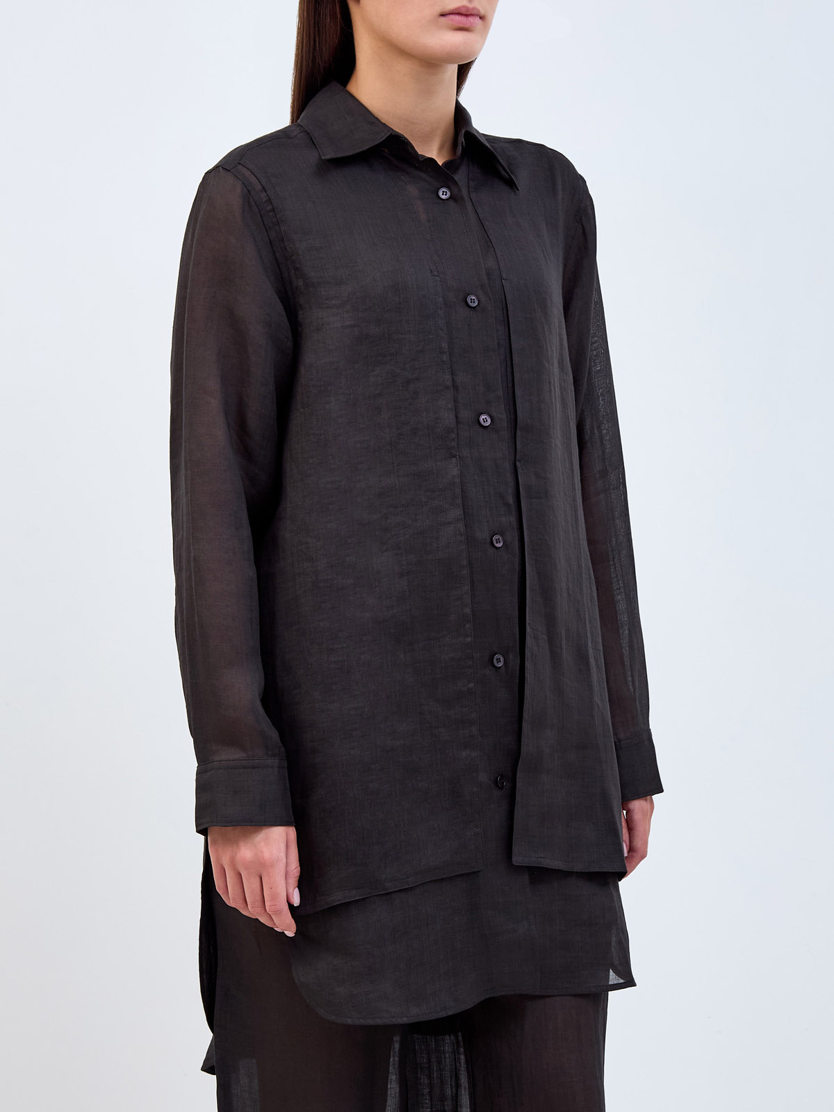 Удлиненная блуза из натурального крапивного волокна с символикой LORENA ANTONIAZZI, цвет черный, размер 44;46 - фото 3