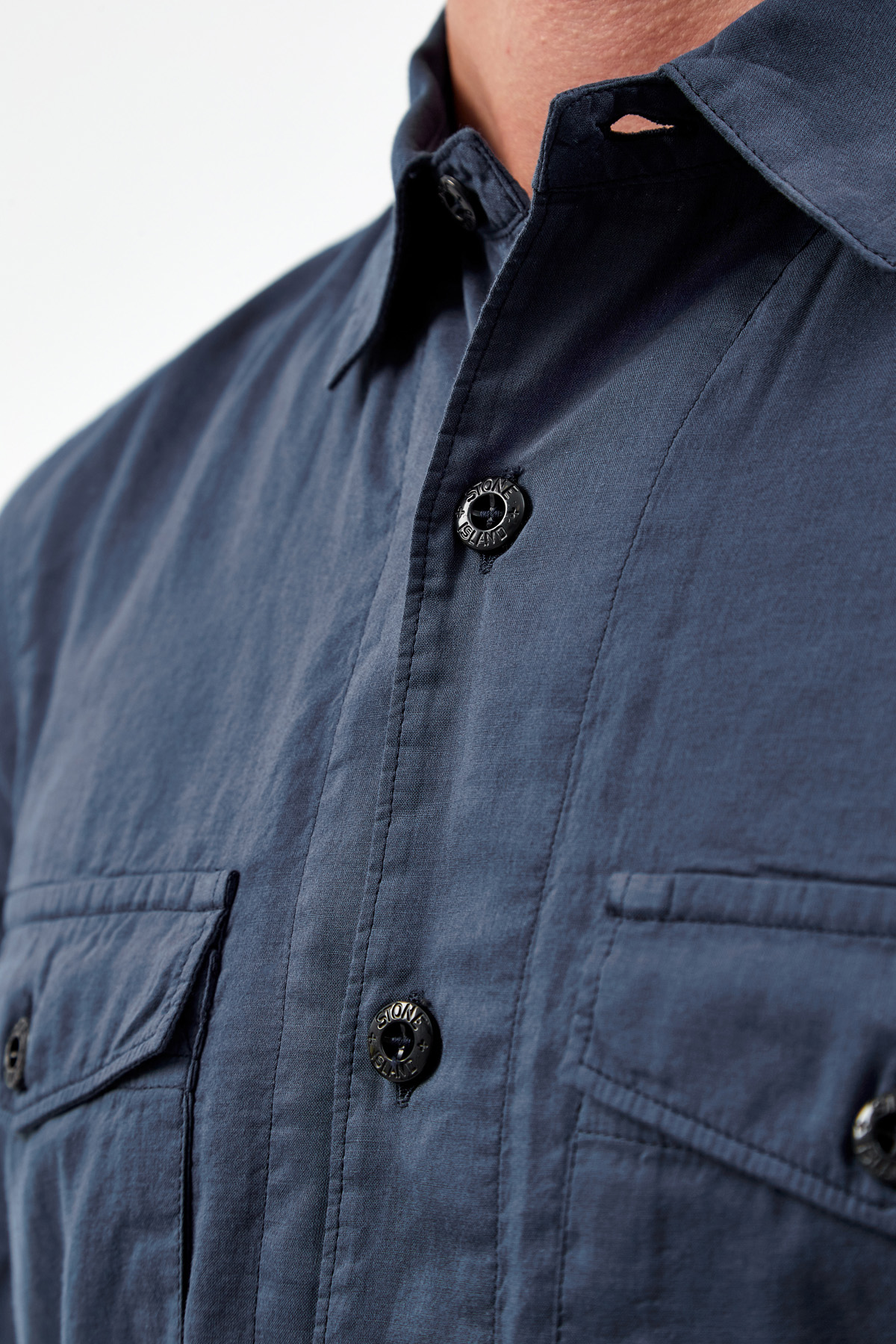 Рубашка с короткими рукавами из двухслойного хлопкового муслина STONE ISLAND, цвет синий, размер 48;50;54;46 - фото 5